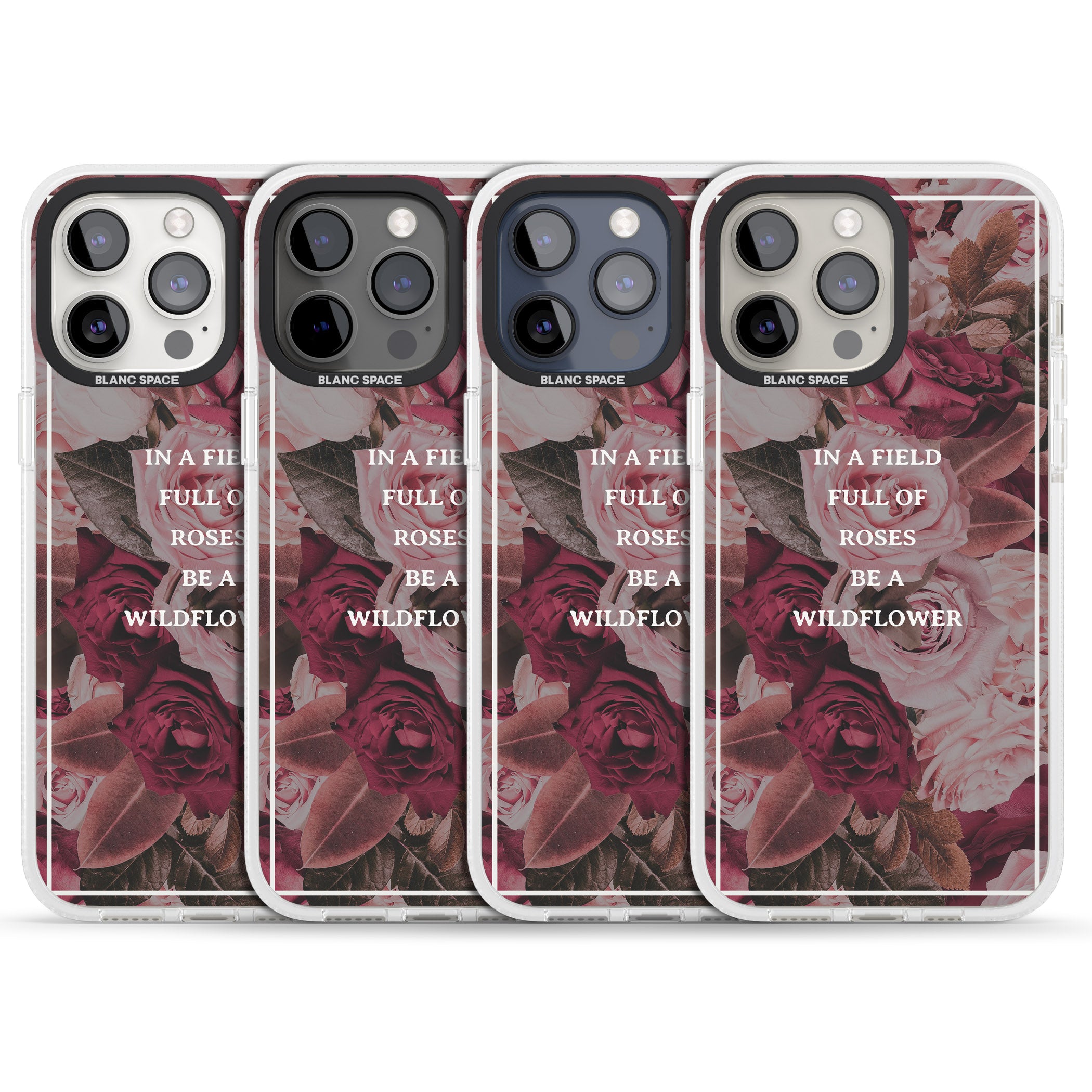 Be a Wildflower Floral Quote iPhone 15 Pro Max / 15 Pro / 14 Pro Max / 14 Pro / 13 Pro Clear Case Impact Air - Blanc Space