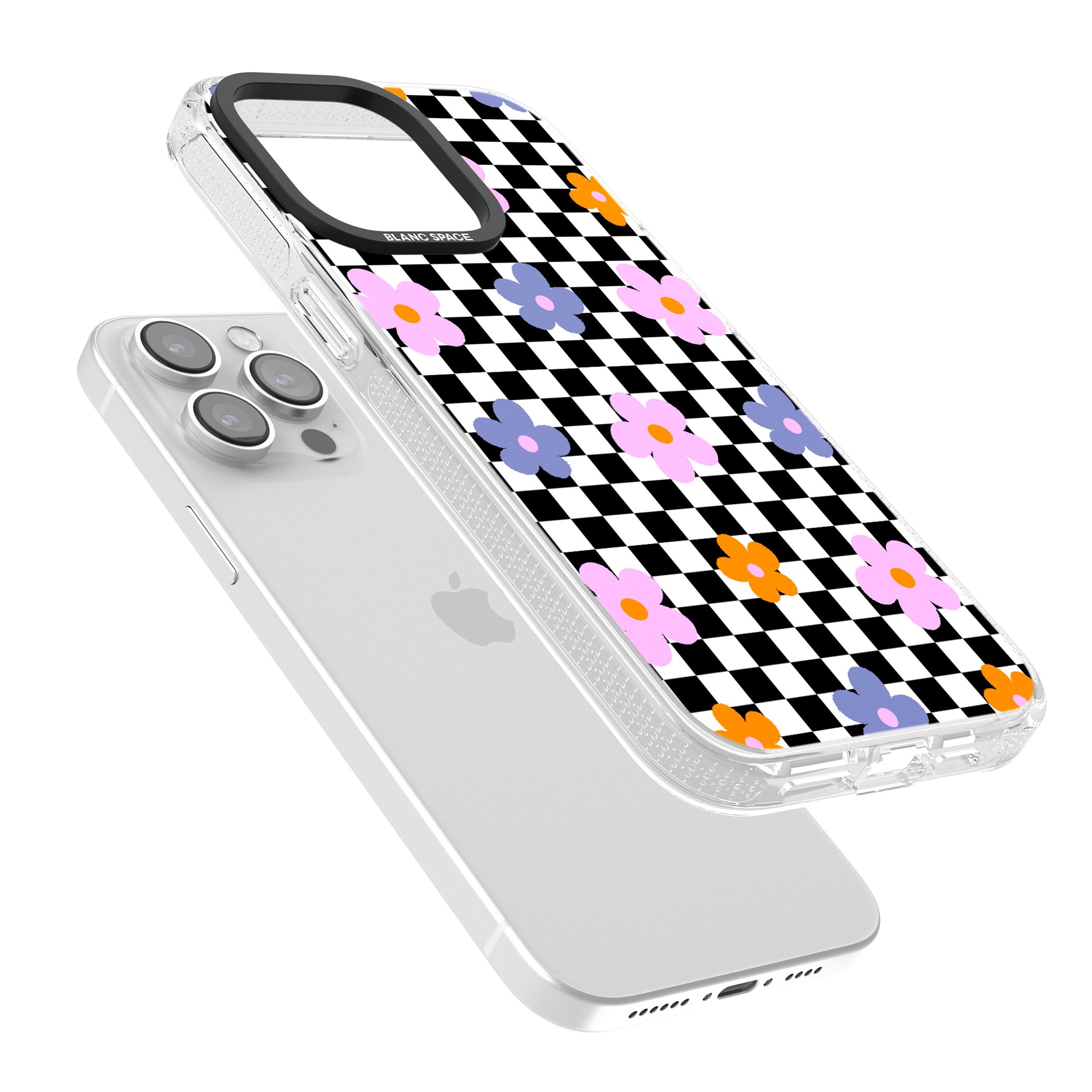Checkered Blossom iPhone 15 Pro Max / 15 Pro / 14 Pro Max / 14 Pro / 13 Pro Clear Case Impact Air - Blanc Space