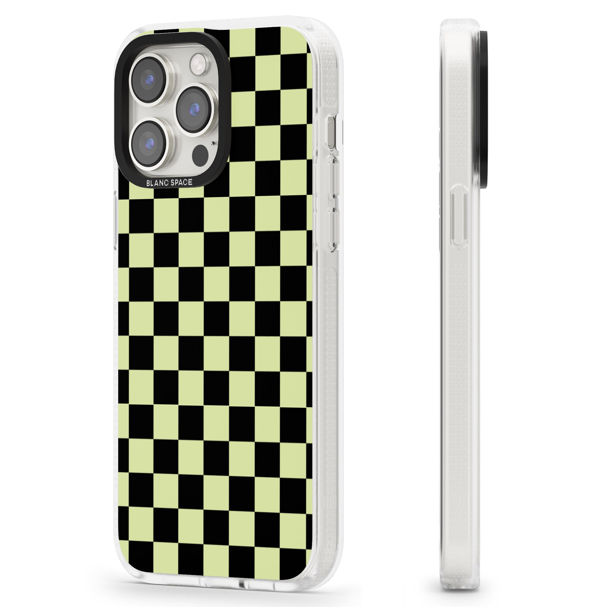 Black & Lime Check iPhone 15 Pro Max / 15 Pro / 14 Pro Max / 14 Pro / 13 Pro Clear Case Impact Air - Blanc Space