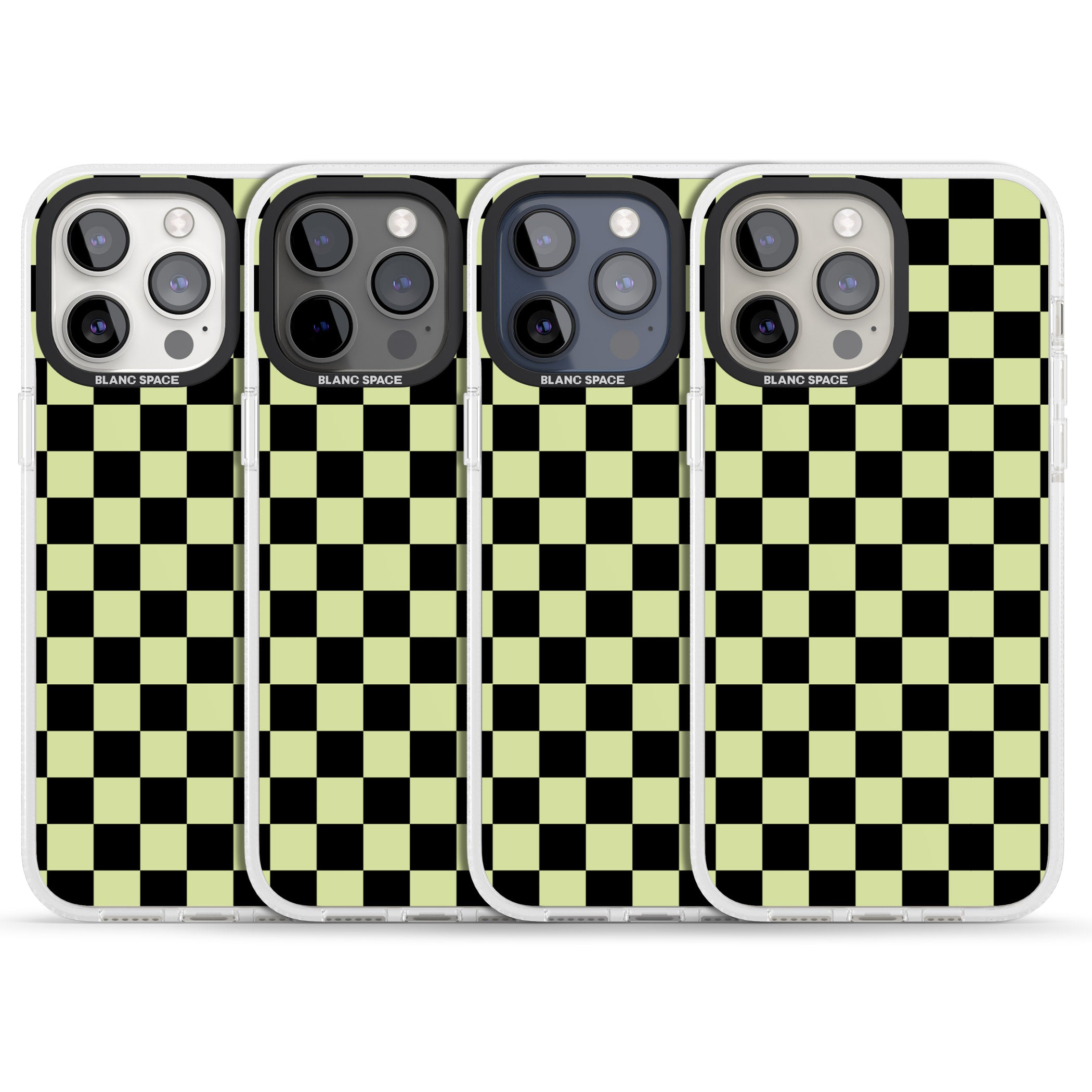 Black & Lime Check iPhone 15 Pro Max / 15 Pro / 14 Pro Max / 14 Pro / 13 Pro Clear Case Impact Air - Blanc Space