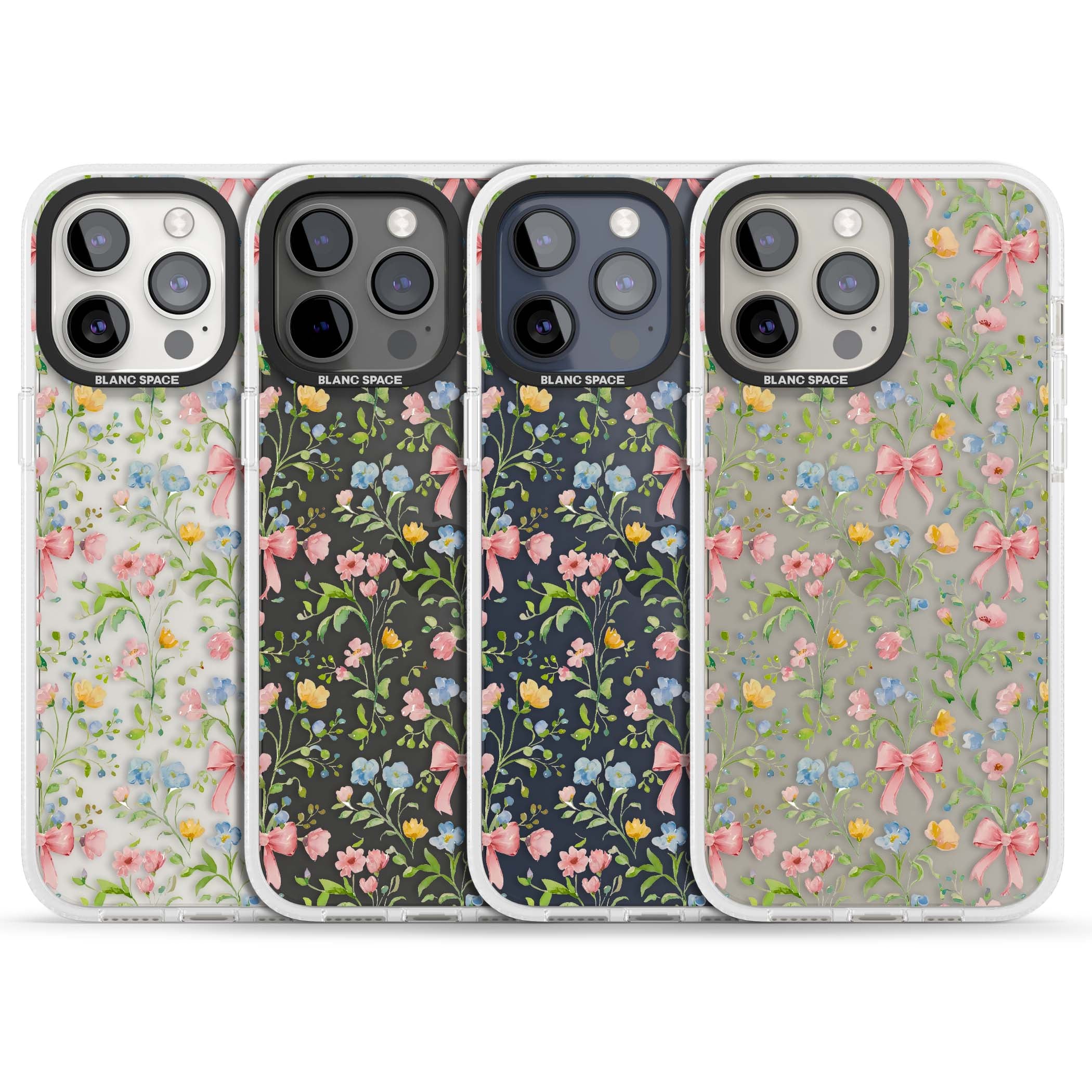 Ribbons & Wildflowers cottagecore iPhone case featuring watercolor wildflowers, pink satin bows, and delicate spring blooms o | Clear Case Impact Air case for iPhone 15 Pro, iPhone 15 Pro Max