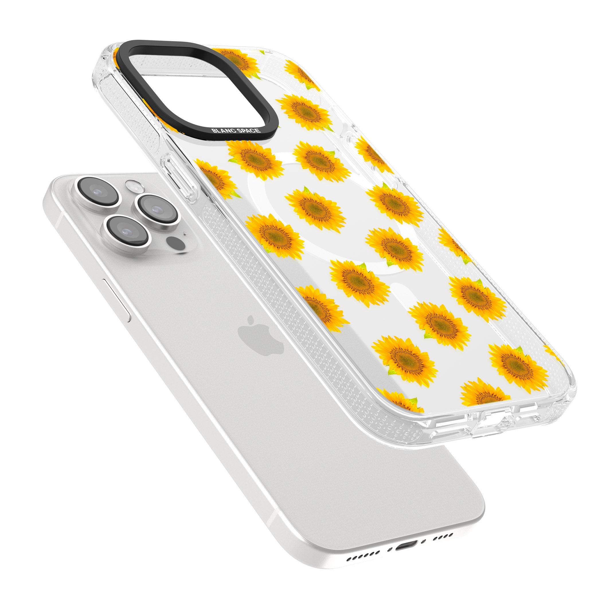 Sunflowers Transparent Pattern iPhone 15 Pro Max / 15 Pro / 14 Pro Max / 14 Pro / 13 Pro Clear Case Impact Air - Blanc Space