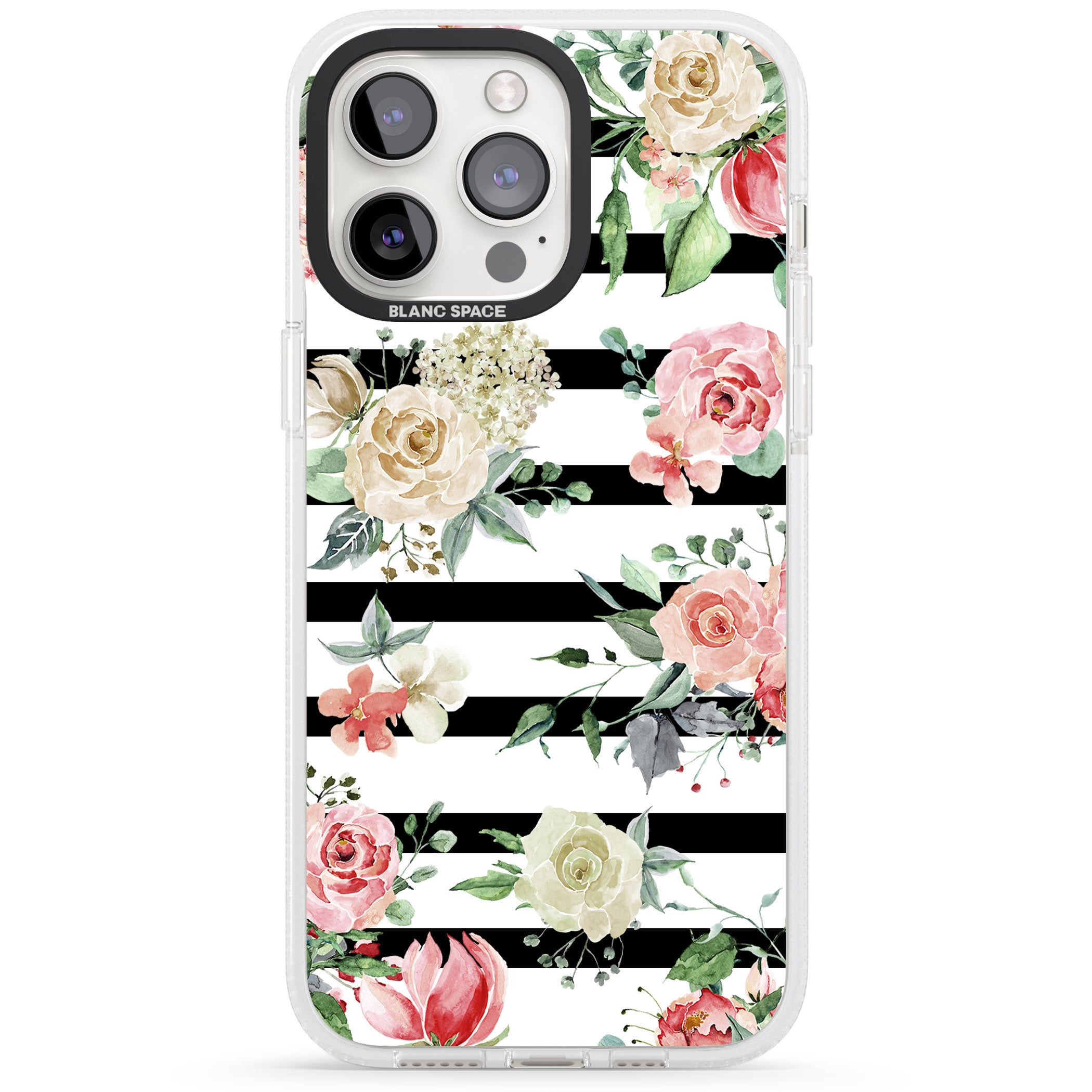 Bold Stripes & Flower Pattern iPhone 15 Pro Max / 15 Pro / 14 Pro Max / 14 Pro / 13 Pro Clear Case Impact Air - Blanc Space