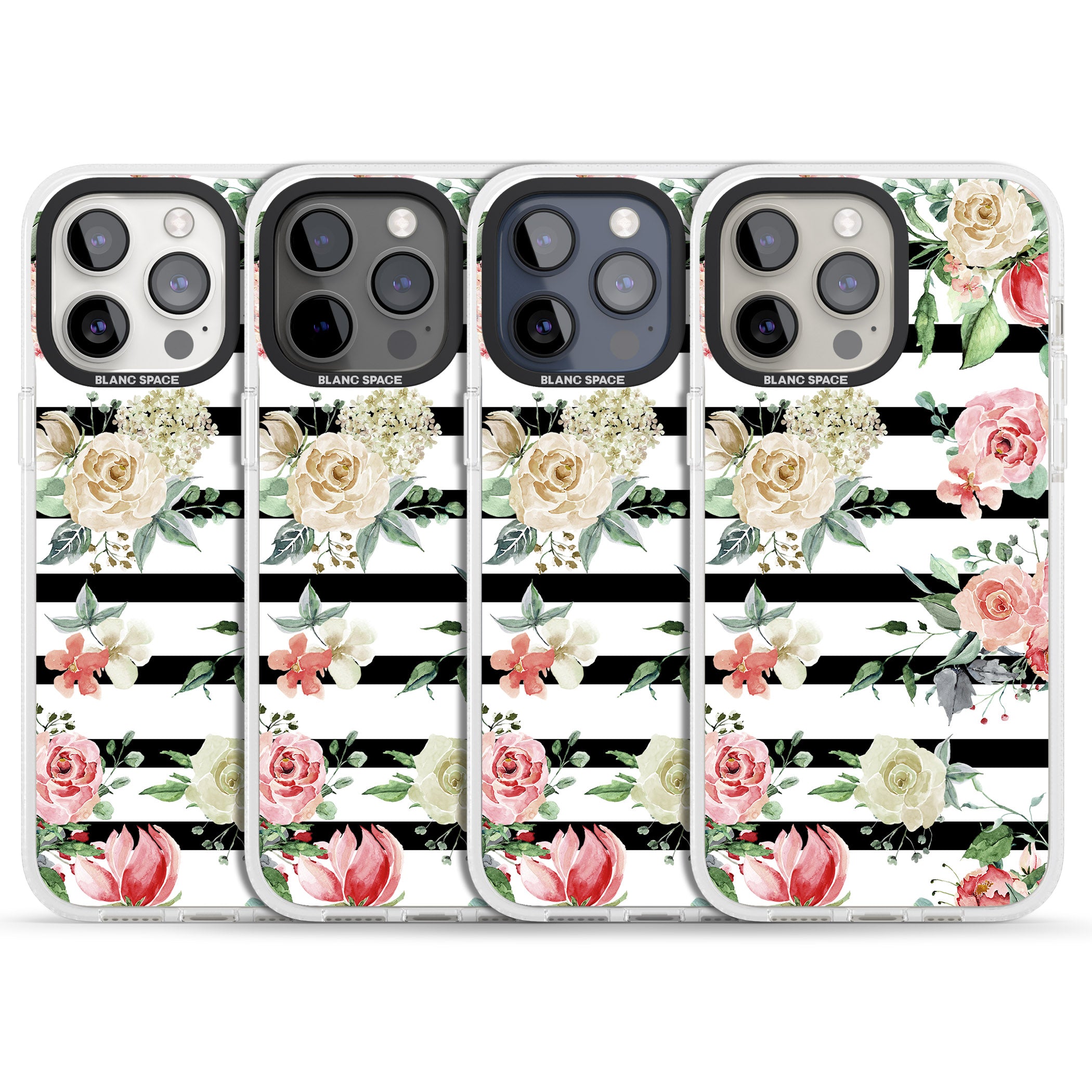 Bold Stripes & Flower Pattern iPhone 15 Pro Max / 15 Pro / 14 Pro Max / 14 Pro / 13 Pro Clear Case Impact Air - Blanc Space