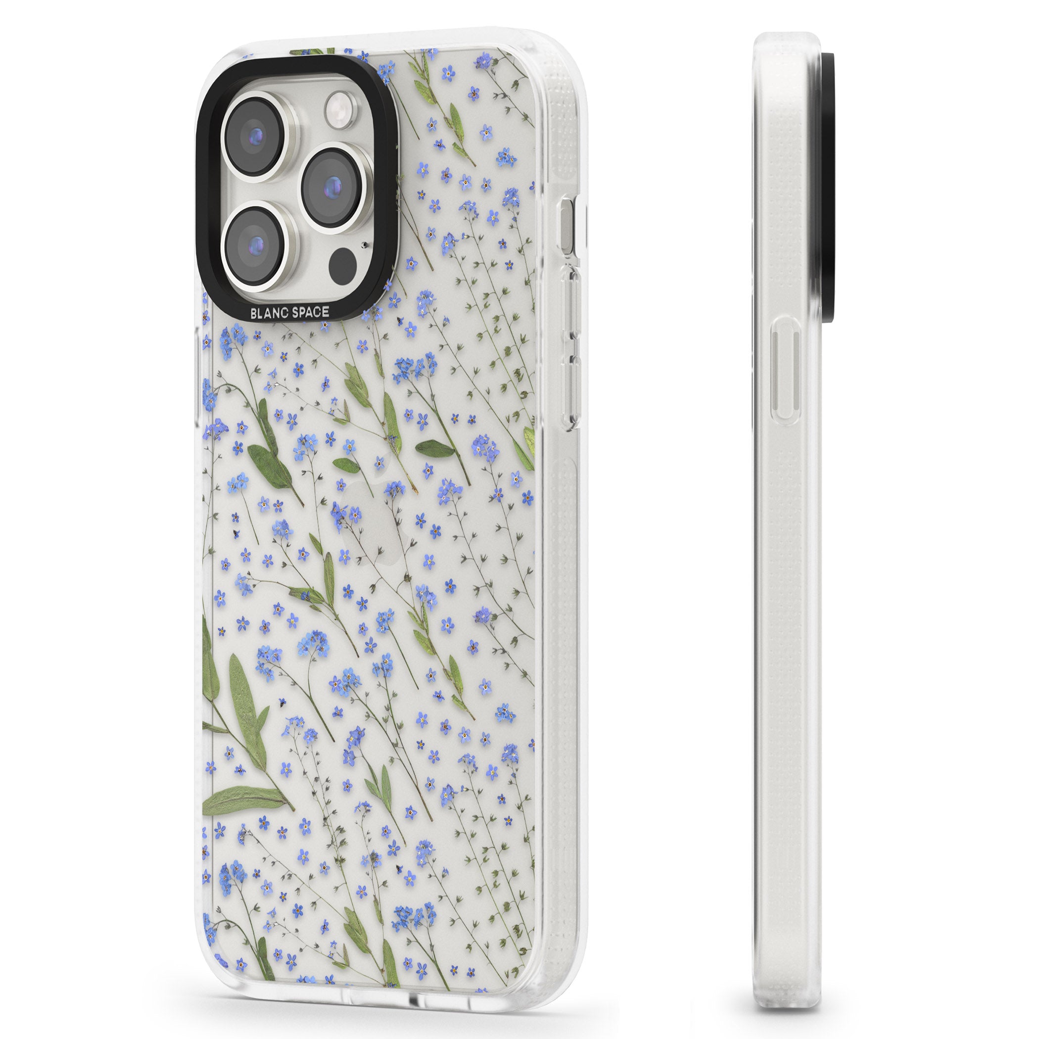 Blue Wild Flower Design iPhone 15 Pro Max / 15 Pro / 14 Pro Max / 14 Pro / 13 Pro Clear Case Impact Air - Blanc Space