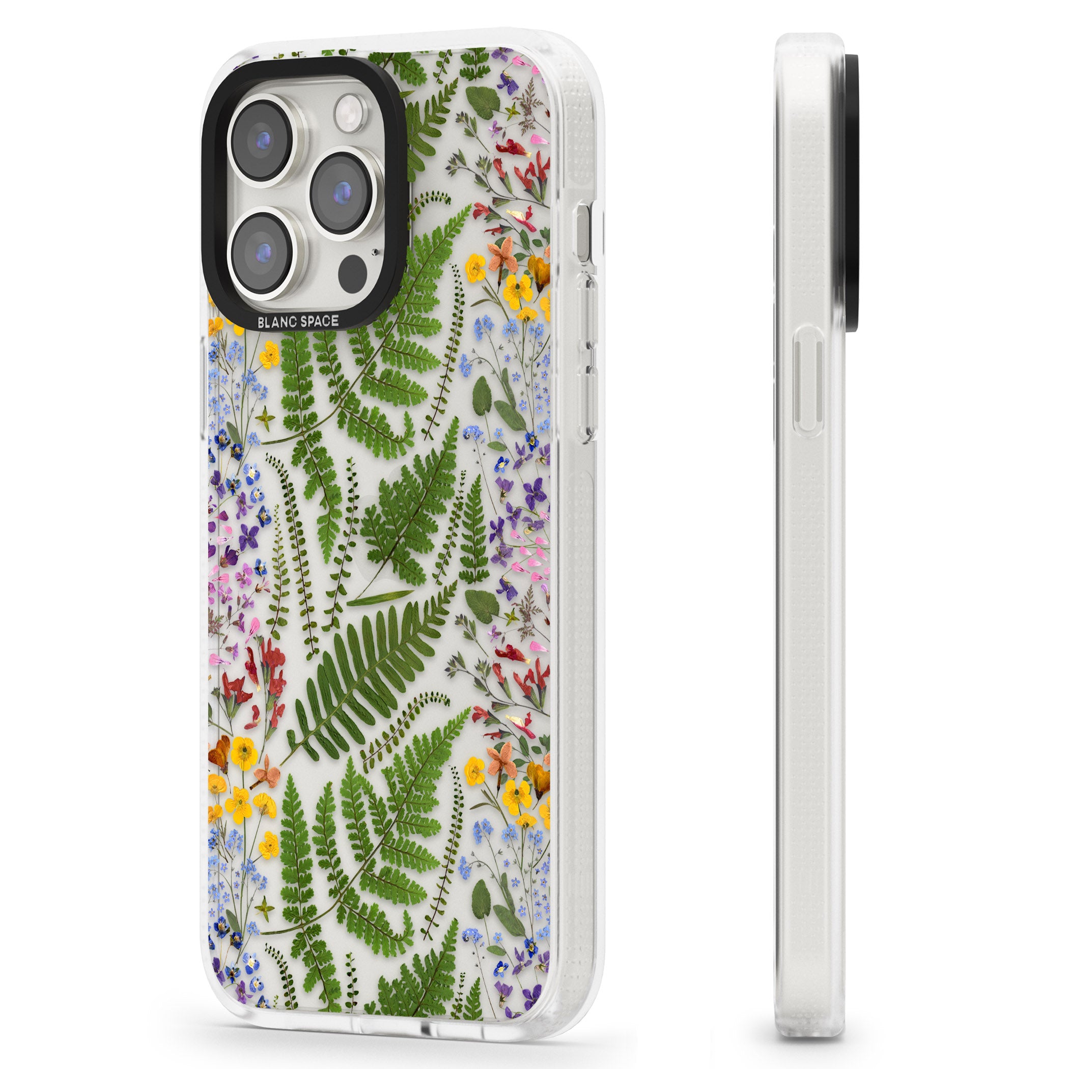 Busy Floral and Fern Design iPhone 15 Pro Max / 15 Pro / 14 Pro Max / 14 Pro / 13 Pro Clear Case Impact Air - Blanc Space