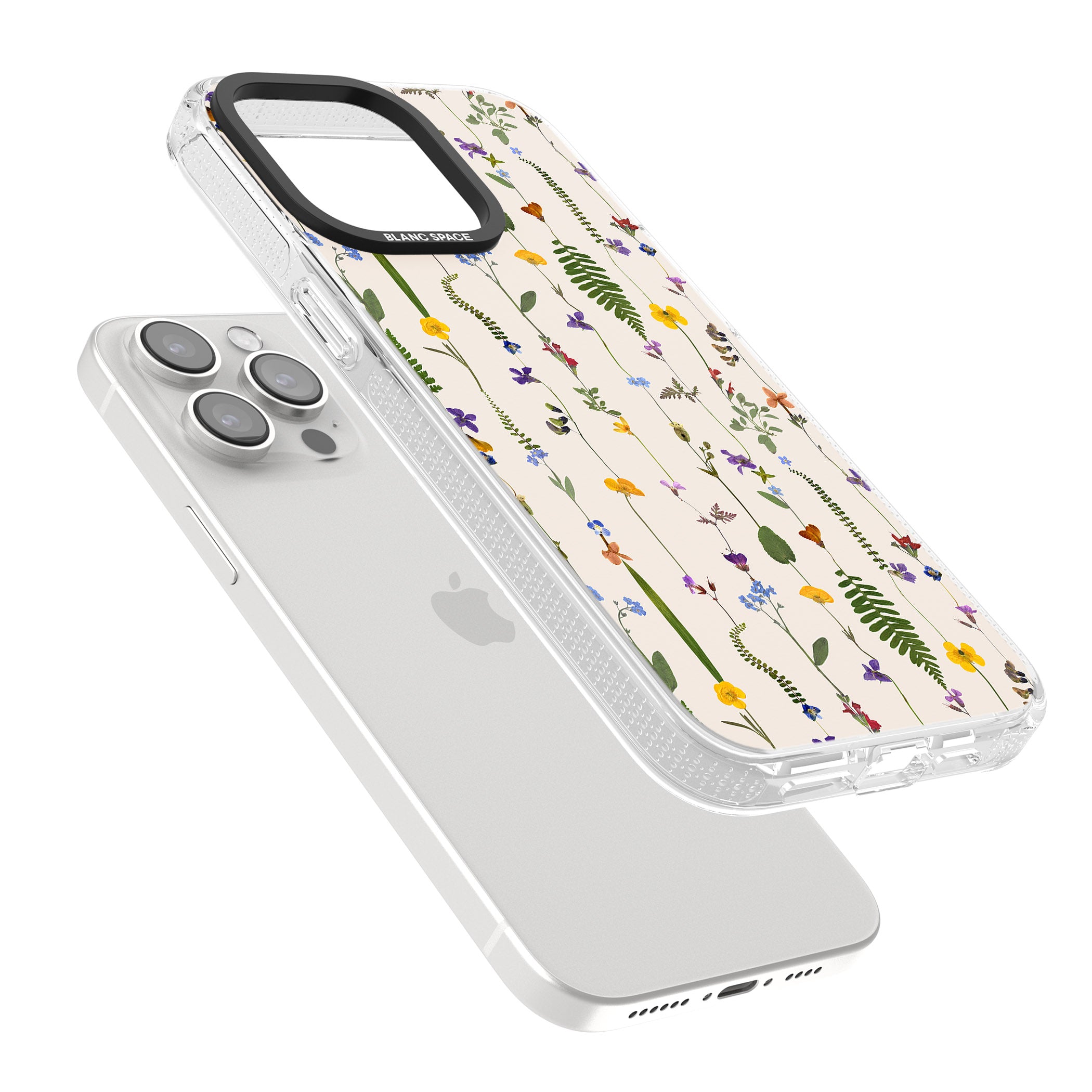 Wildflower Chain Design - Cream iPhone 15 Pro Max / 15 Pro / 14 Pro Max / 14 Pro / 13 Pro Clear Case Impact Air - Blanc Space