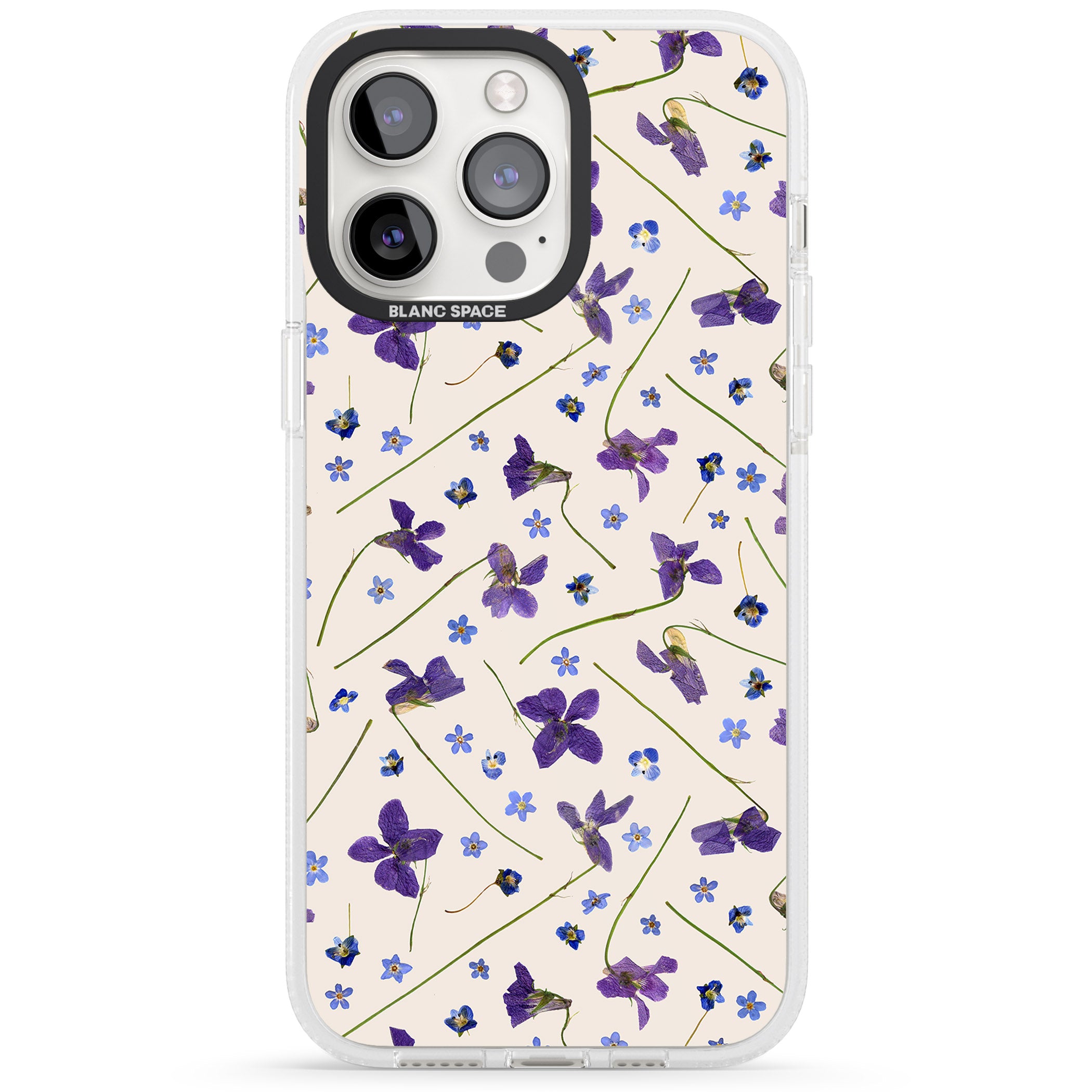 Violet Floral Pattern Design - Cream iPhone 15 Pro Max / 15 Pro / 14 Pro Max / 14 Pro / 13 Pro Clear Case Impact Air - Blanc Space