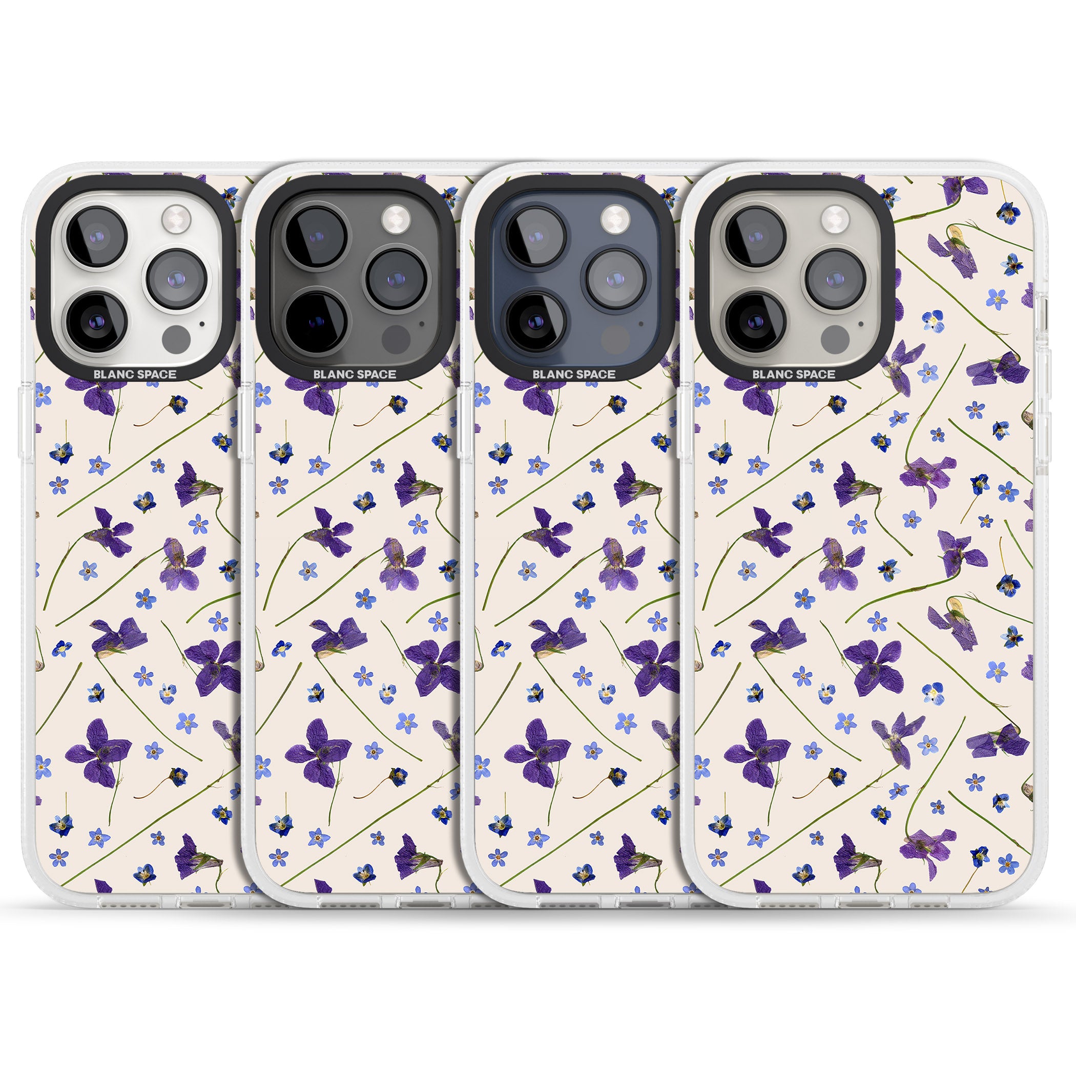 Violet Floral Pattern Design - Cream iPhone 15 Pro Max / 15 Pro / 14 Pro Max / 14 Pro / 13 Pro Clear Case Impact Air - Blanc Space