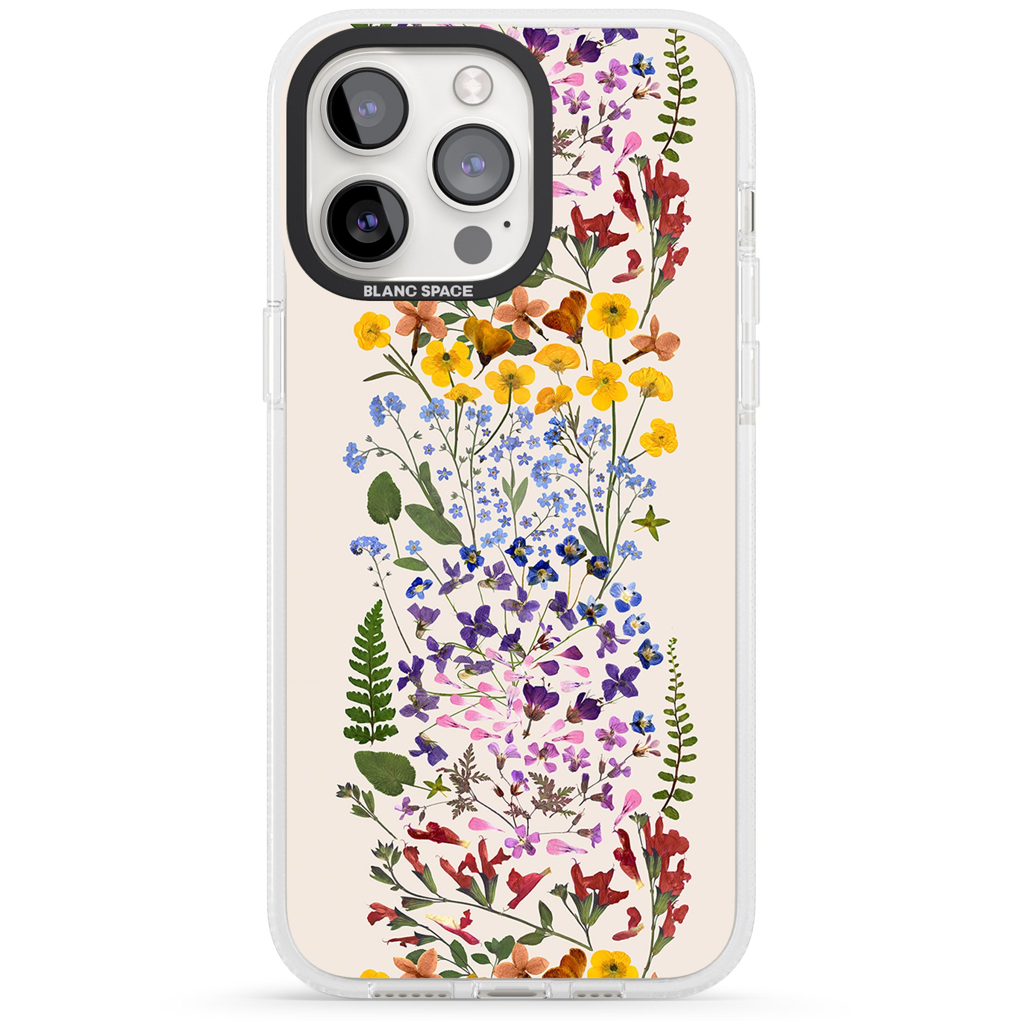 Wildflower Stripe Design - Cream iPhone 15 Pro Max / 15 Pro / 14 Pro Max / 14 Pro / 13 Pro Clear Case Impact Air - Blanc Space