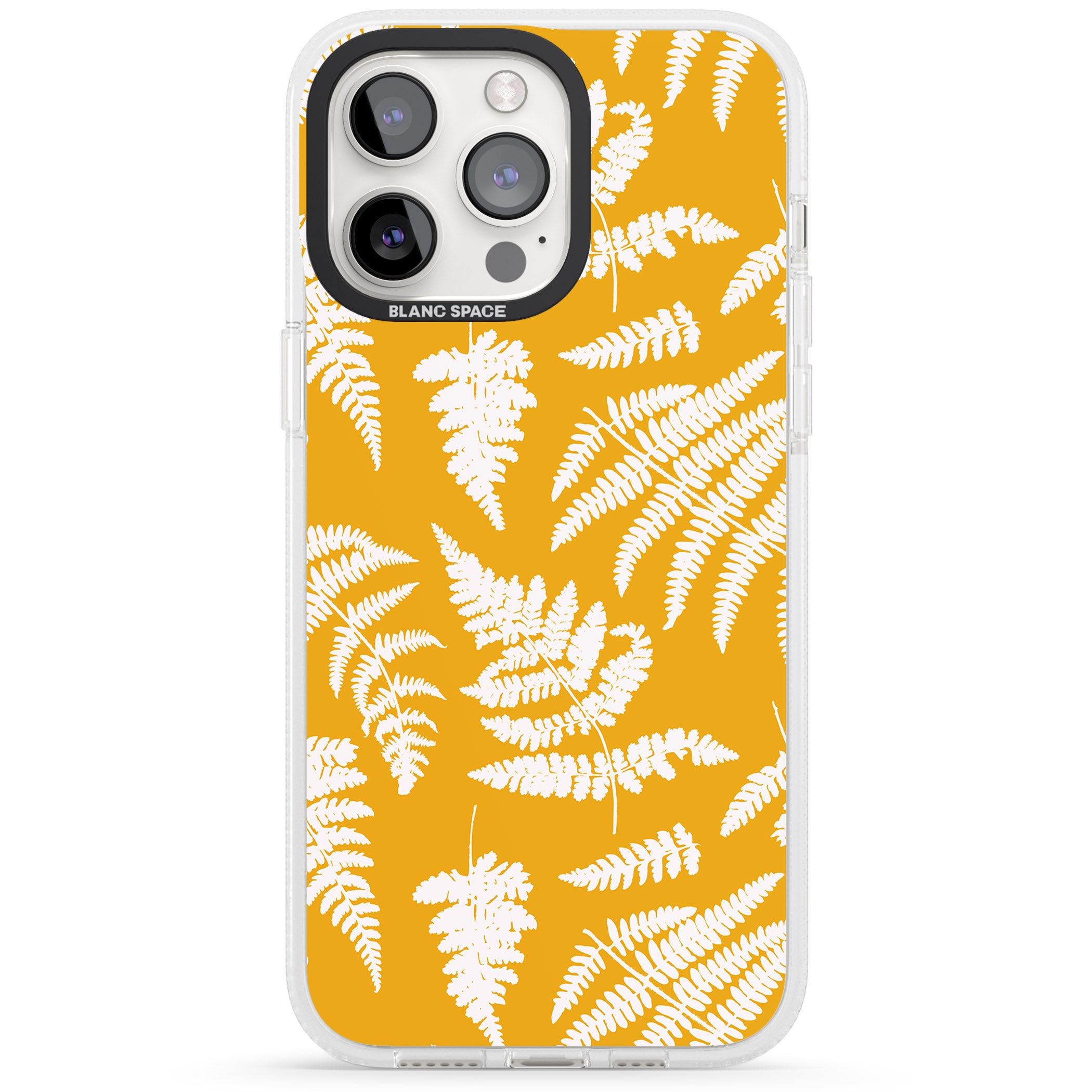 Fern Pattern on Yellow iPhone 15 Pro Max / 15 Pro / 14 Pro Max / 14 Pro / 13 Pro Clear Case Impact Air - Blanc Space