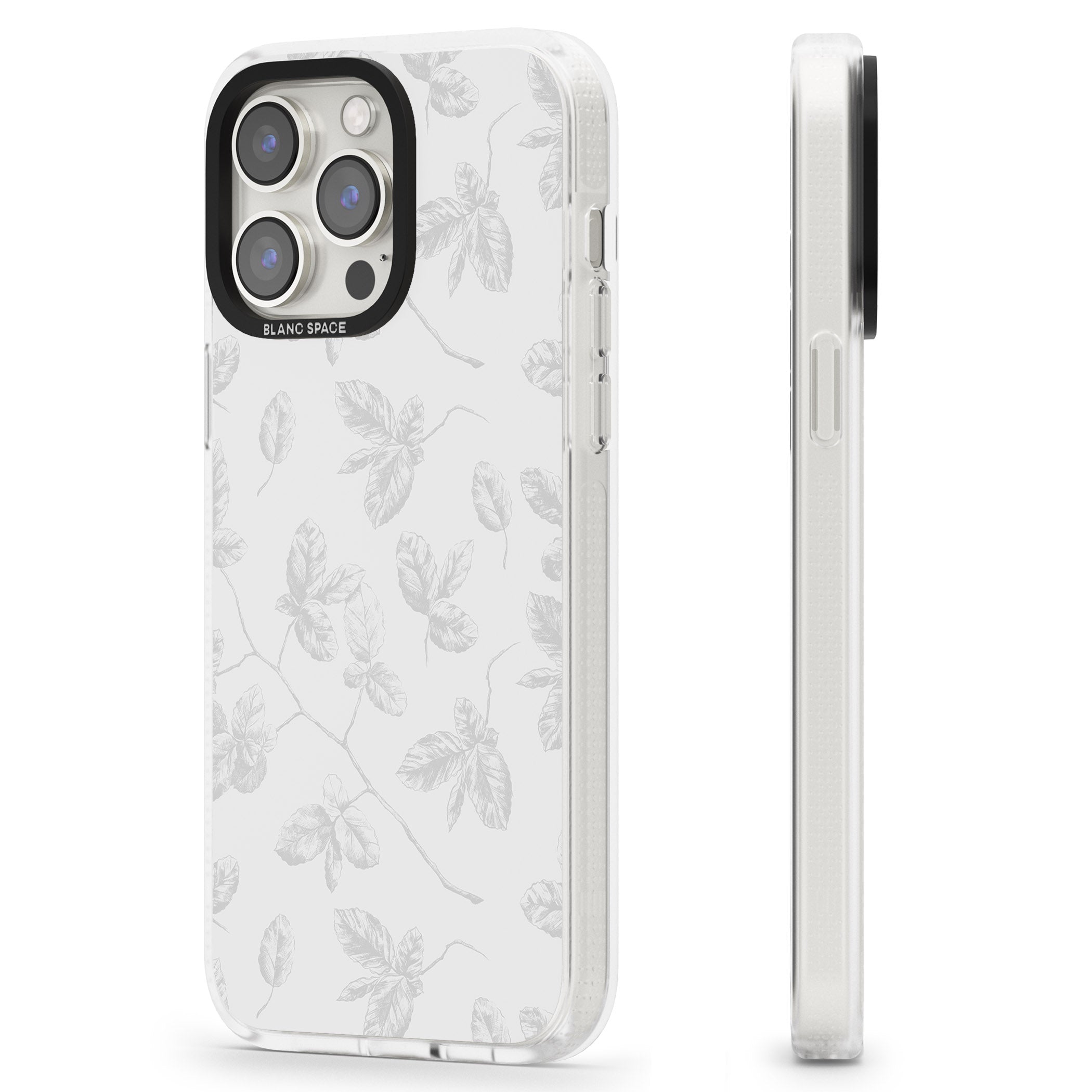 Grey Branches Vintage Botanical iPhone 15 Pro Max / 15 Pro / 14 Pro Max / 14 Pro / 13 Pro Clear Case Impact Air - Blanc Space