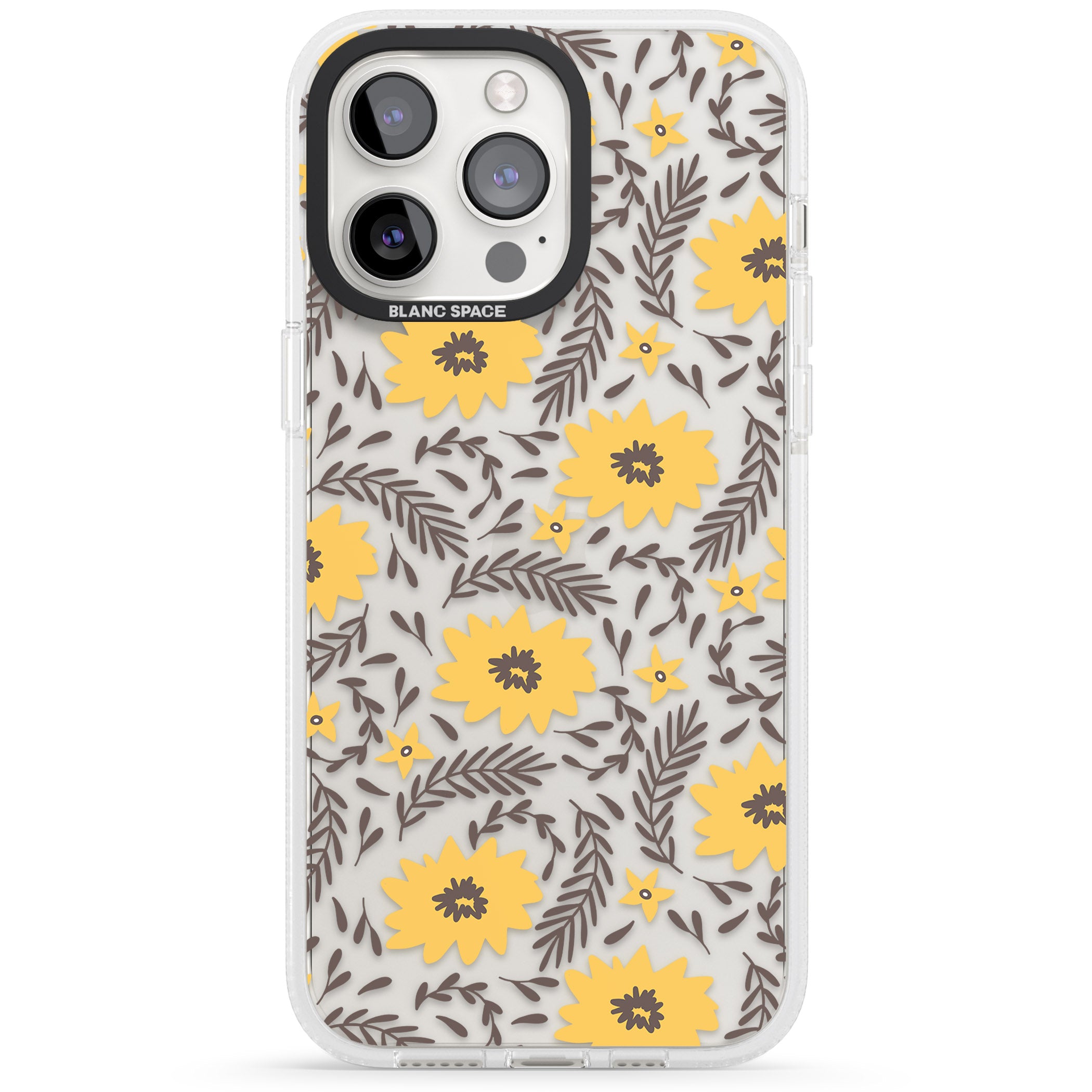Yellow Blossoms Transparent Floral iPhone 15 Pro Max / 15 Pro / 14 Pro Max / 14 Pro / 13 Pro Clear Case Impact Air - Blanc Space