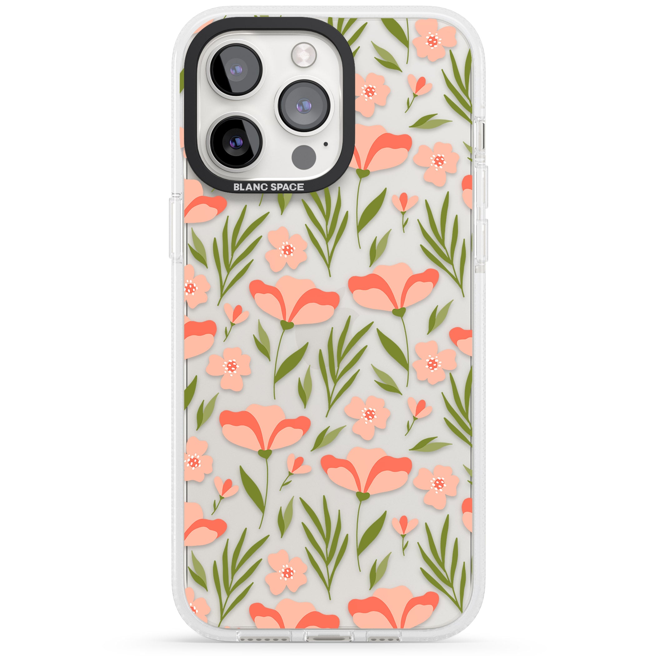 Pink Petals Transparent Floral iPhone 15 Pro Max / 15 Pro / 14 Pro Max / 14 Pro / 13 Pro Clear Case Impact Air - Blanc Space