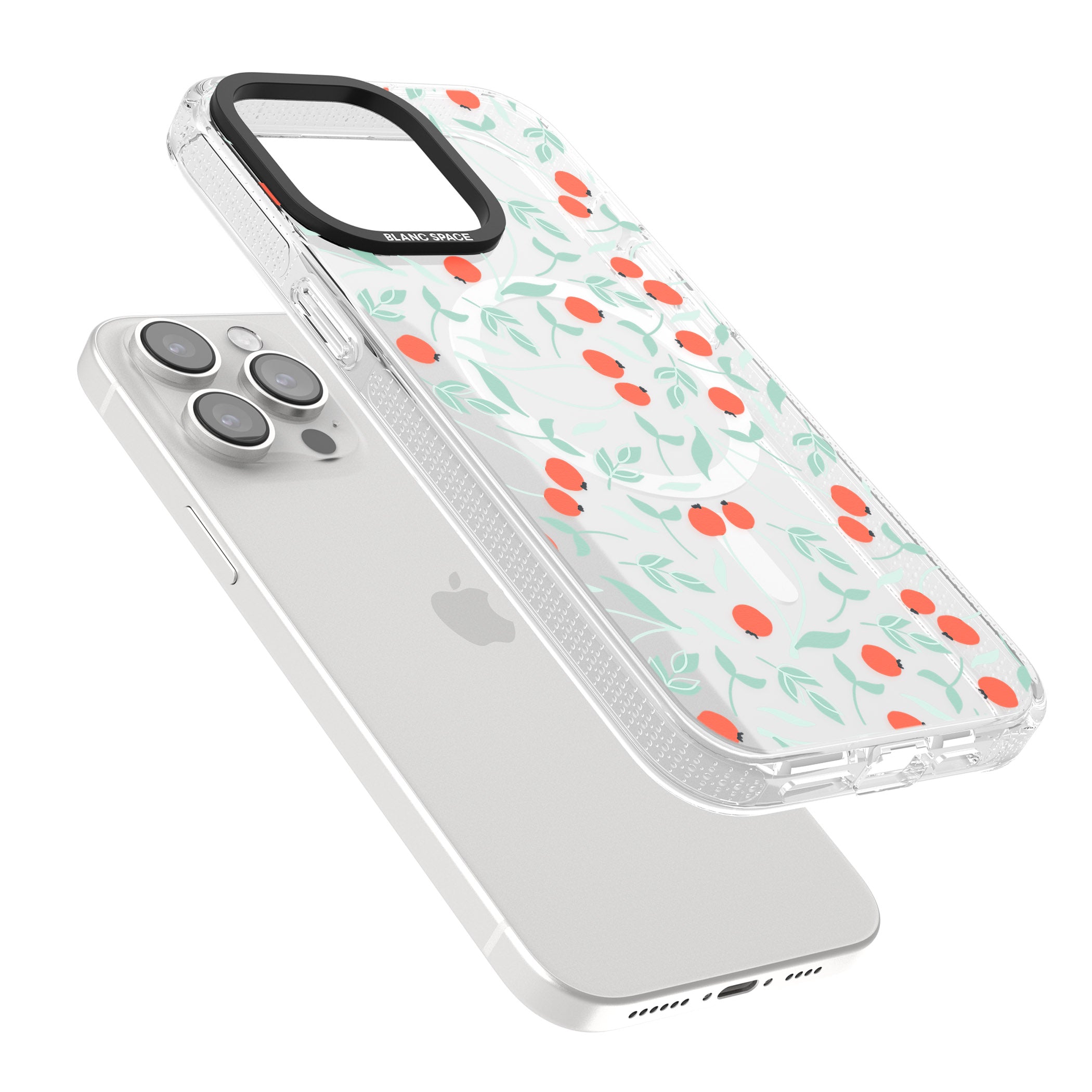 Red Berries Transparent Floral iPhone 15 Pro Max / 15 Pro / 14 Pro Max / 14 Pro / 13 Pro Clear Case Impact Air - Blanc Space