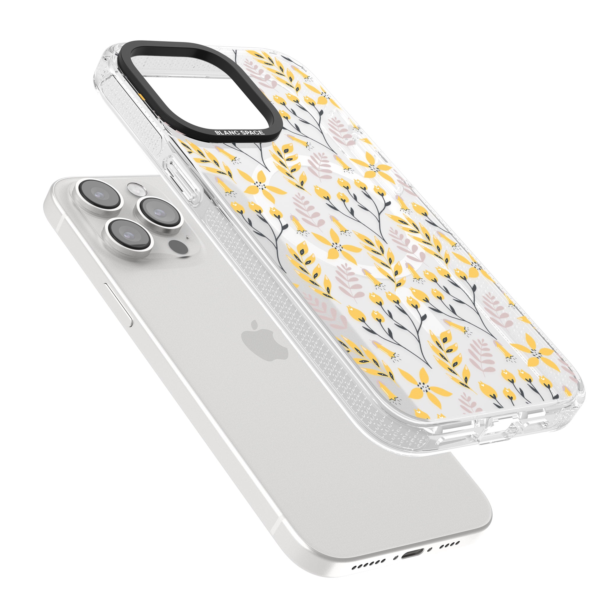 Yellow Leaves Transparent Floral iPhone 15 Pro Max / 15 Pro / 14 Pro Max / 14 Pro / 13 Pro Clear Case Impact Air - Blanc Space