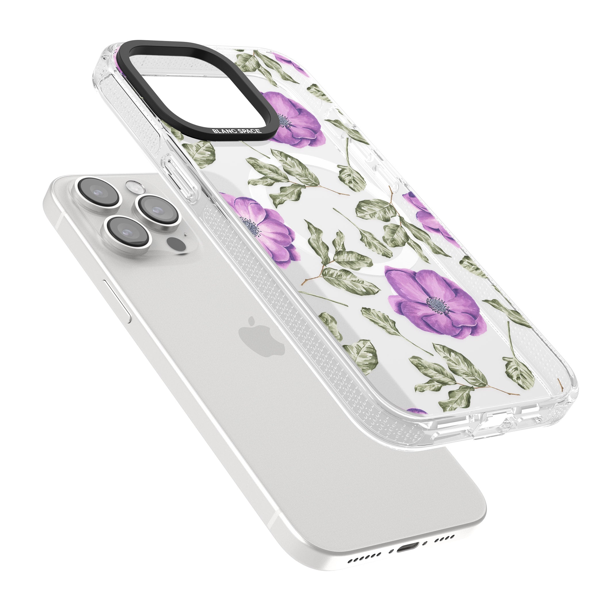 Purple Blossoms Transparent Floral iPhone 15 Pro Max / 15 Pro / 14 Pro Max / 14 Pro / 13 Pro Clear Case Impact Air - Blanc Space