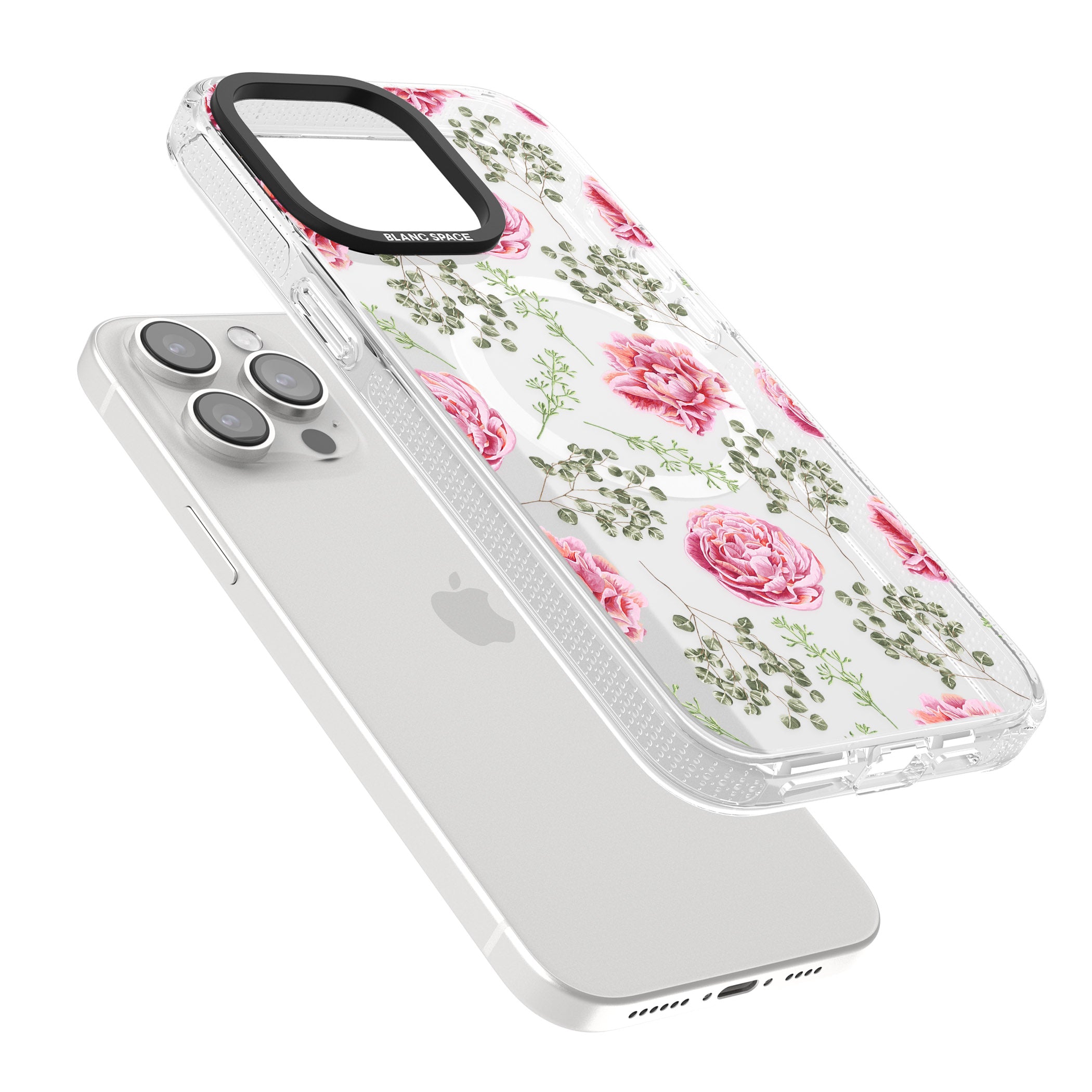 Roses & Eucalyptus Transparent Floral iPhone 15 Pro Max / 15 Pro / 14 Pro Max / 14 Pro / 13 Pro Clear Case Impact Air - Blanc Space
