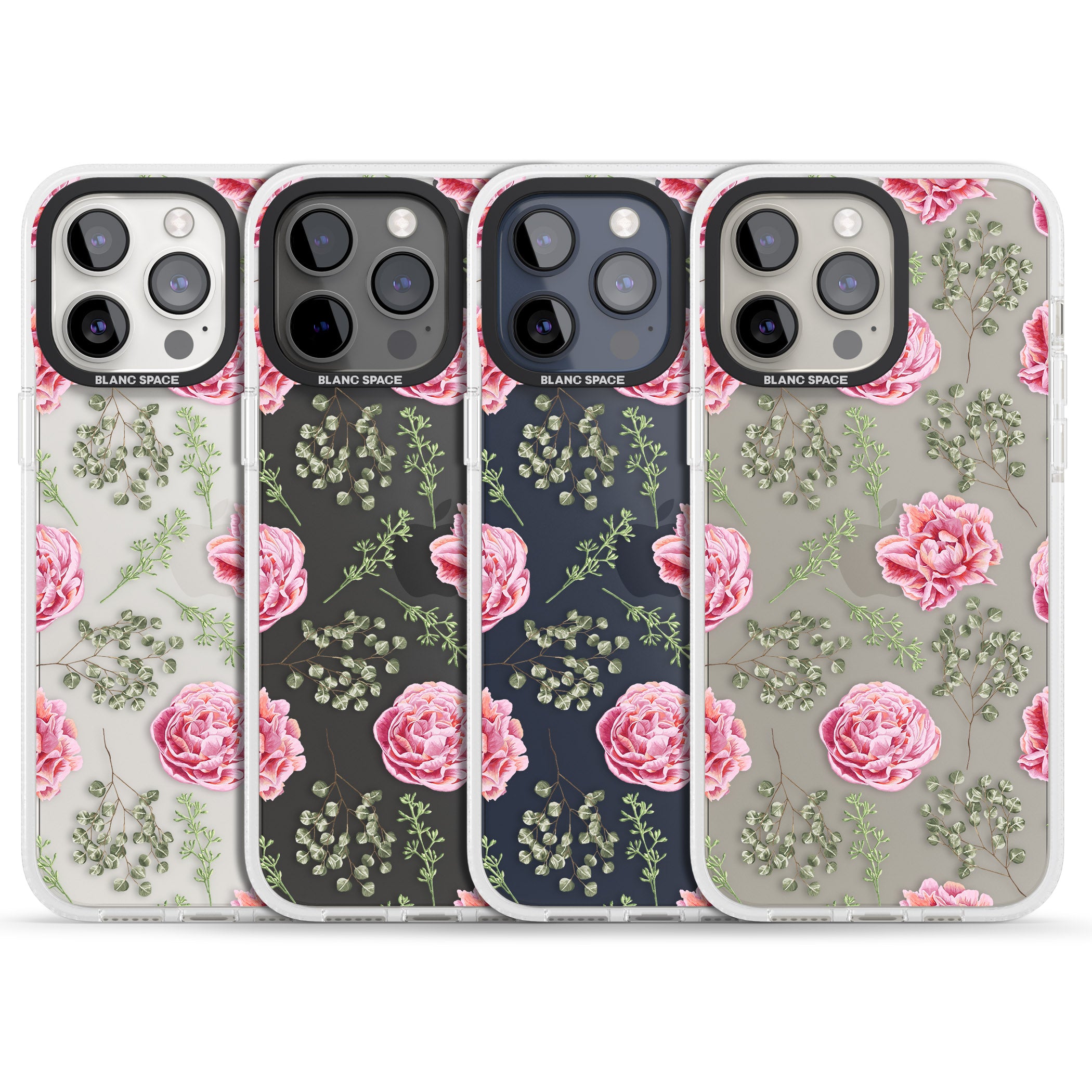 Roses & Eucalyptus Transparent Floral iPhone 15 Pro Max / 15 Pro / 14 Pro Max / 14 Pro / 13 Pro Clear Case Impact Air - Blanc Space