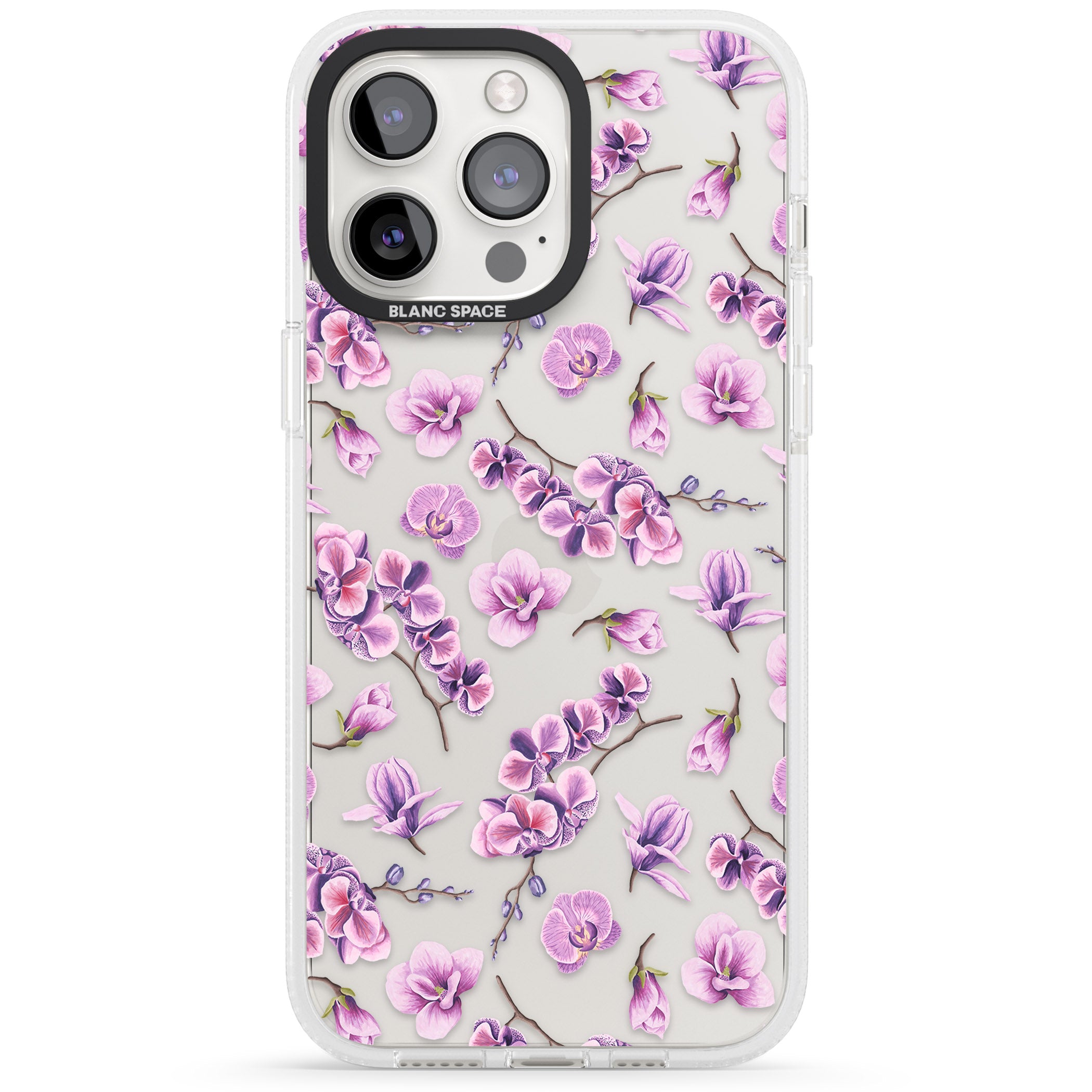 Purple Orchids Transparent Floral iPhone 15 Pro Max / 15 Pro / 14 Pro Max / 14 Pro / 13 Pro Clear Case Impact Air - Blanc Space