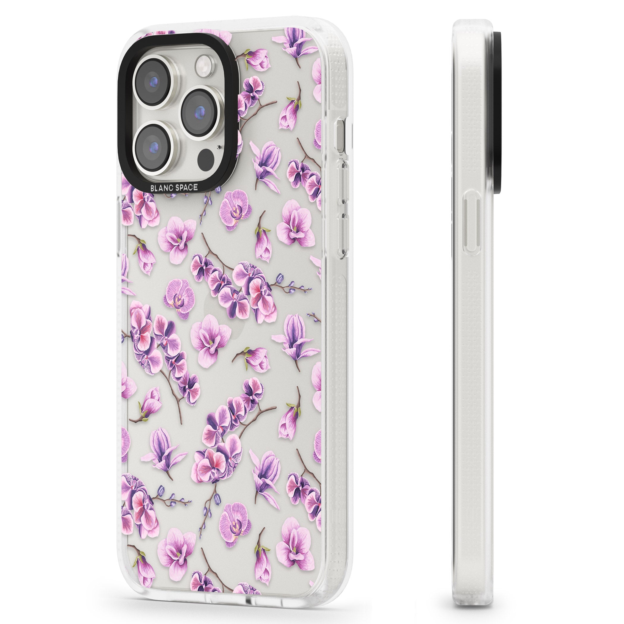 Purple Orchids Transparent Floral iPhone 15 Pro Max / 15 Pro / 14 Pro Max / 14 Pro / 13 Pro Clear Case Impact Air - Blanc Space