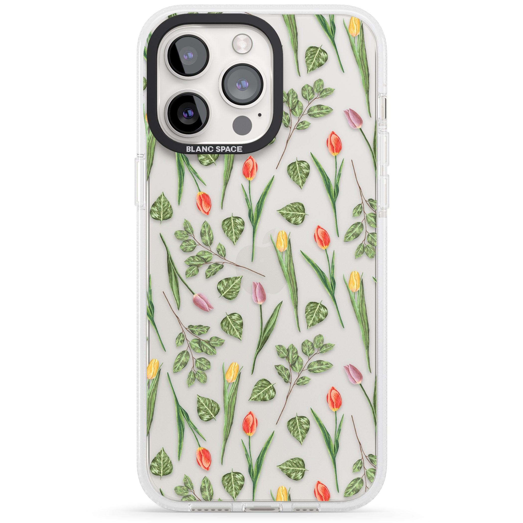 Spring Tulips Transparent Floral iPhone 15 Pro Max / 15 Pro / 14 Pro Max / 14 Pro / 13 Pro Clear Case Impact Air - Blanc Space