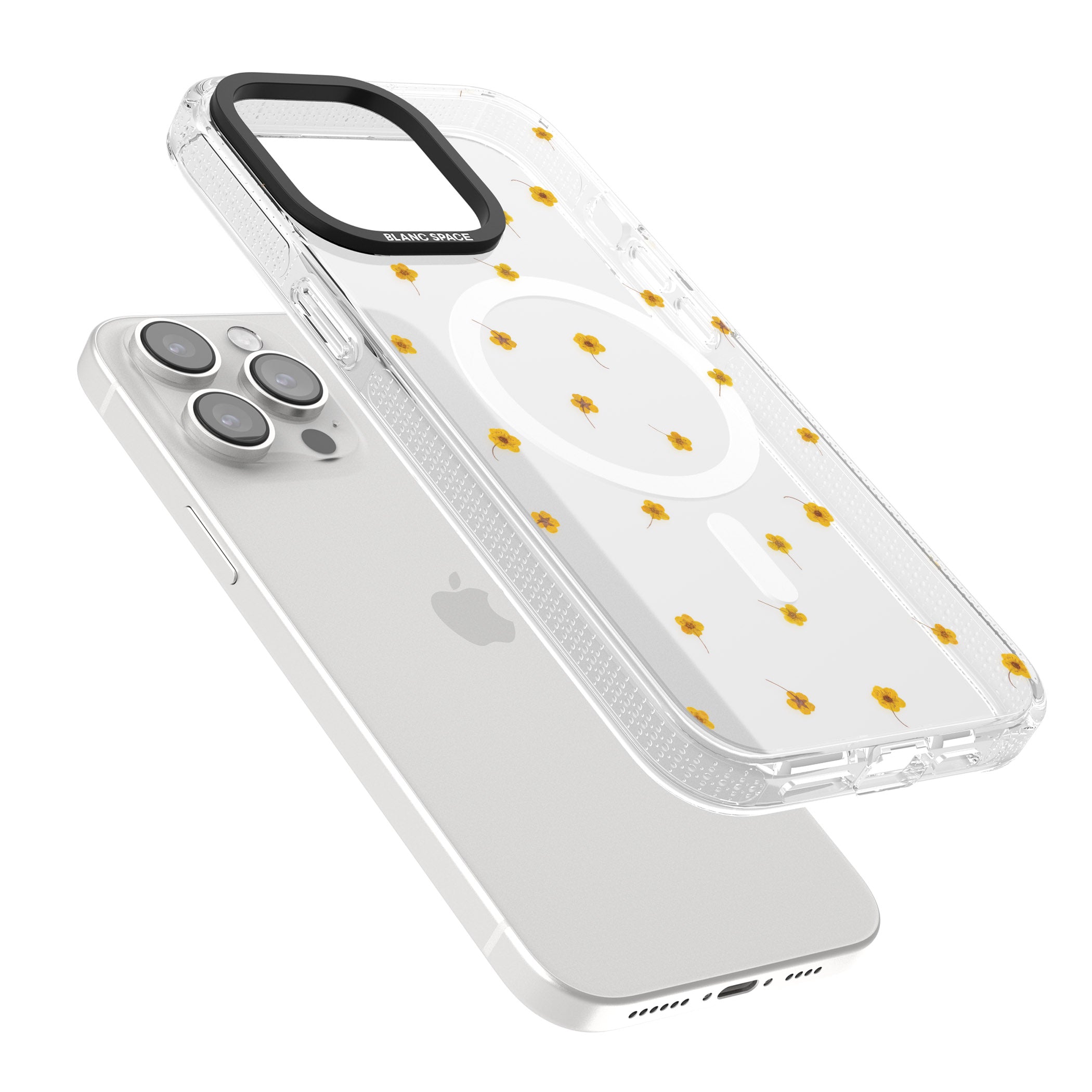 Yellow Flower Pattern - Dried Flower-Inspired iPhone 15 Pro Max / 15 Pro / 14 Pro Max / 14 Pro / 13 Pro Clear Case Impact Air - Blanc Space