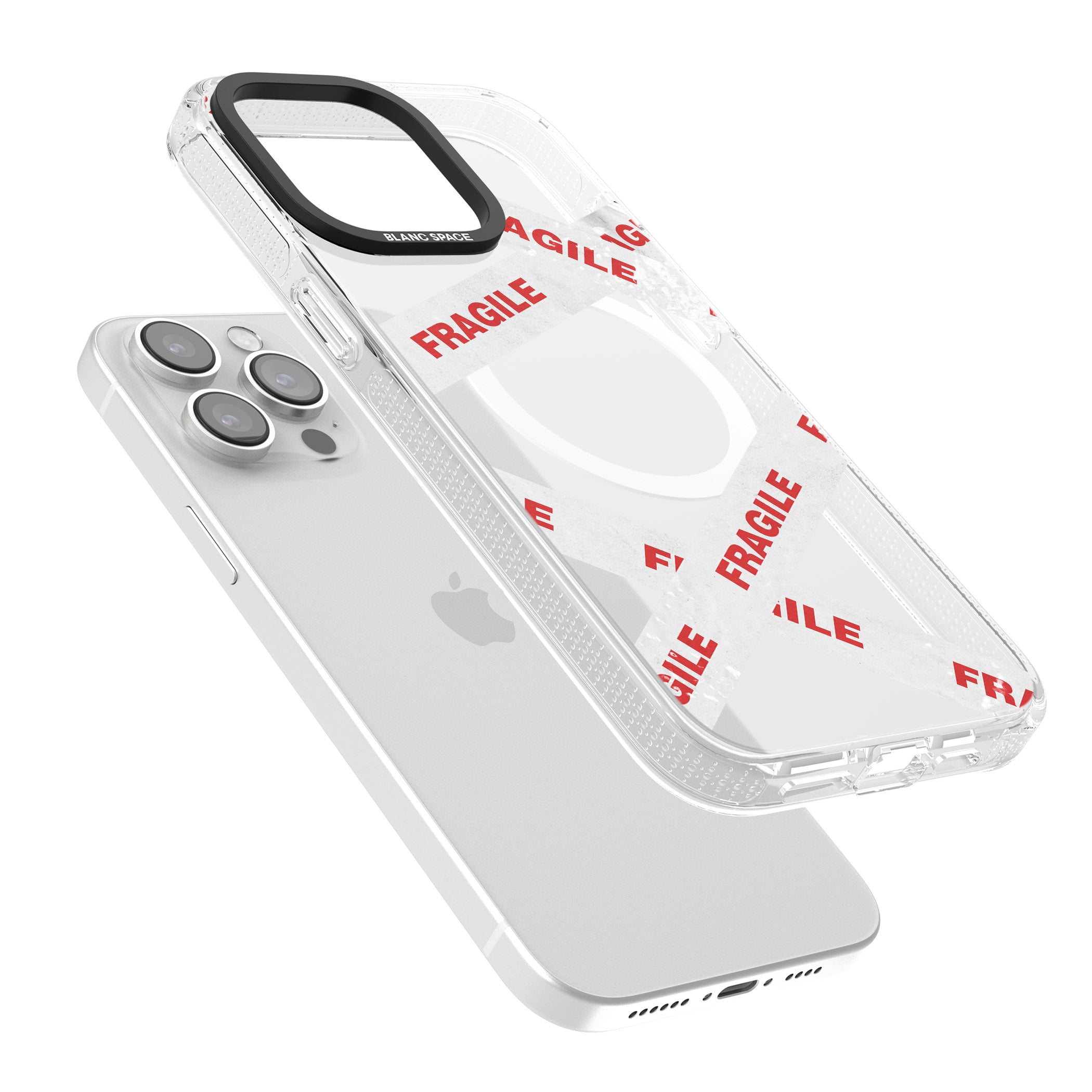 Fragile Tape iPhone 15 Pro Max / 15 Pro / 14 Pro Max / 14 Pro / 13 Pro Clear Case Impact Air - Blanc Space