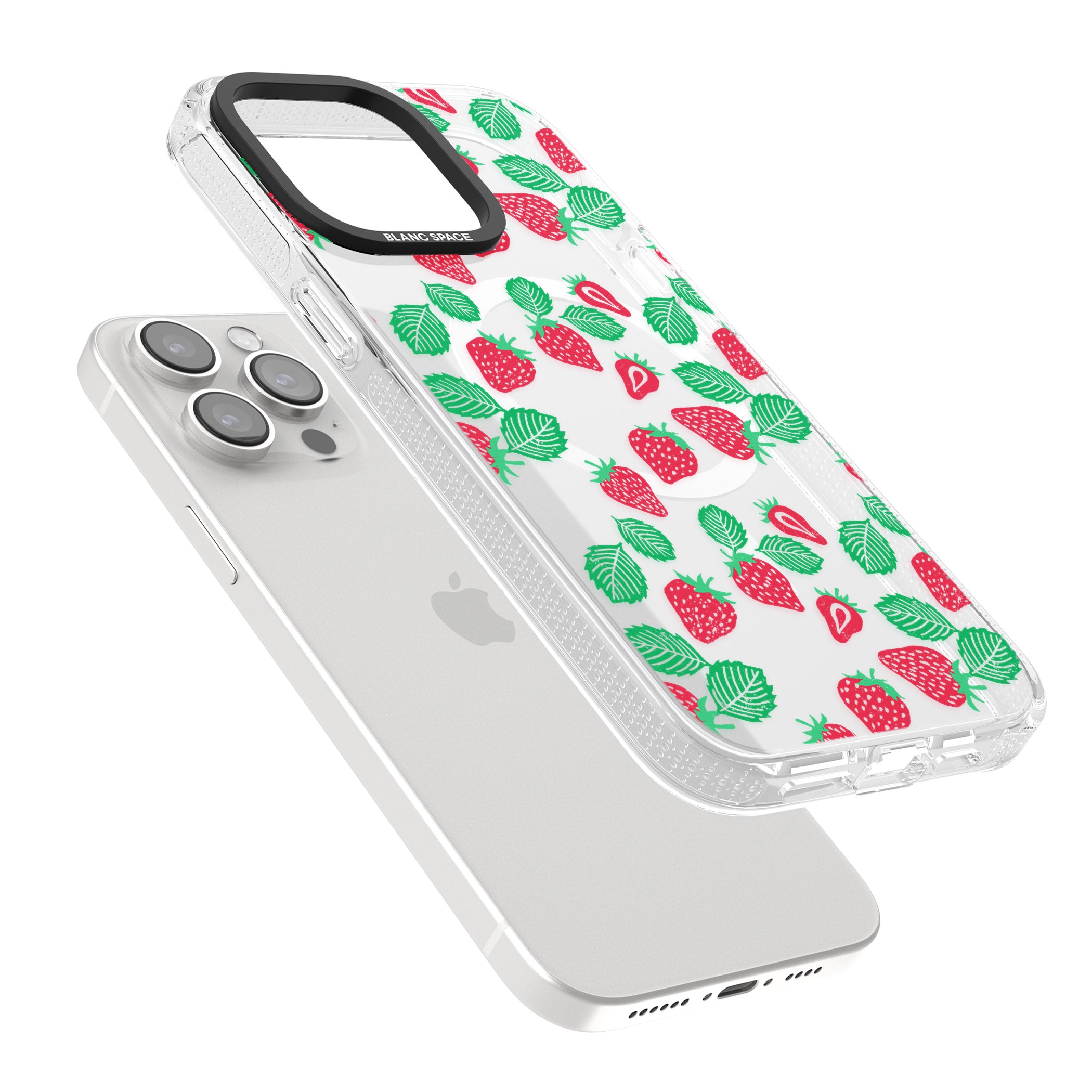 Strawberry Pattern iPhone 15 Pro Max / 15 Pro / 14 Pro Max / 14 Pro / 13 Pro Clear Case Impact Air - Blanc Space