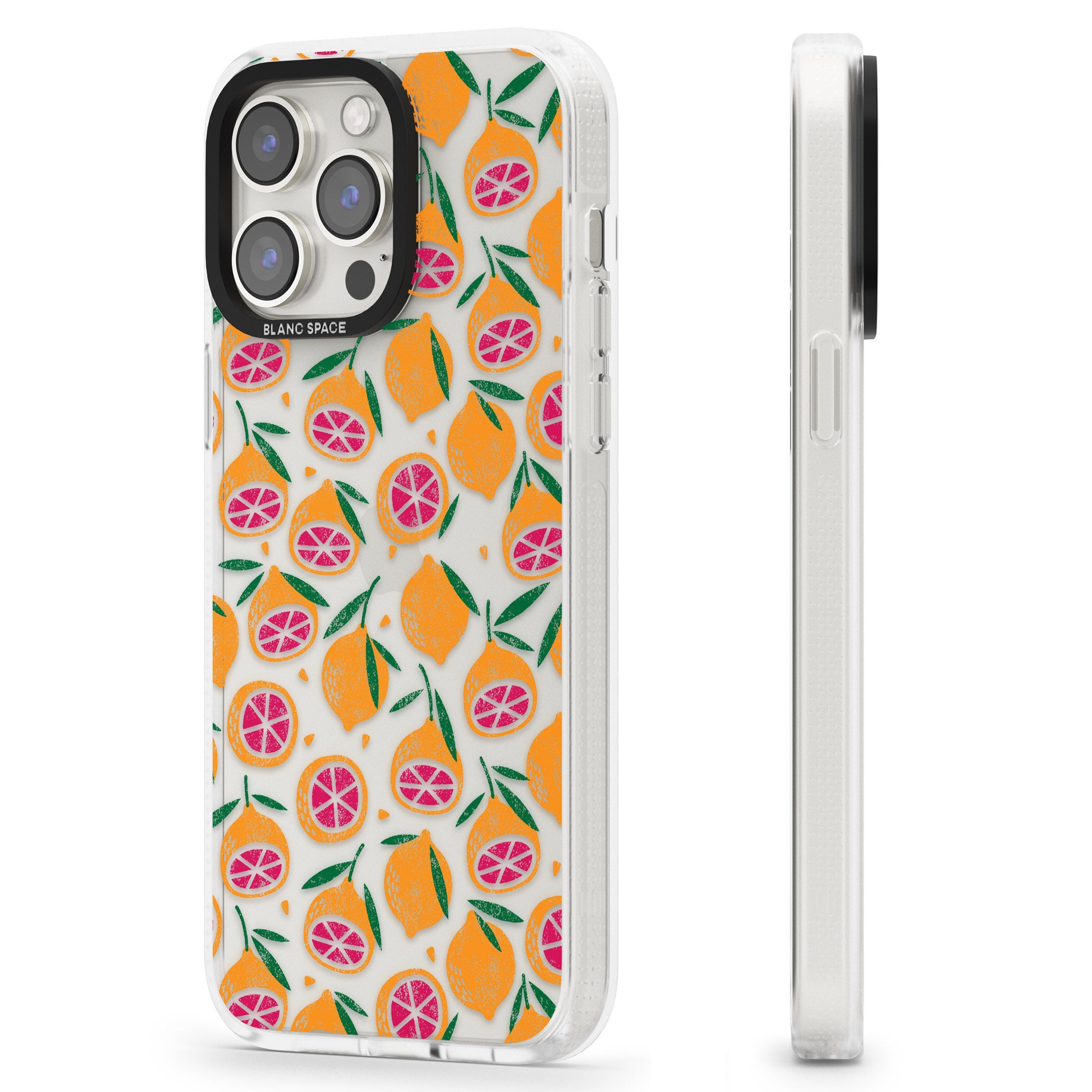 Blood Orange Fruit Pattern Transparent iPhone 15 Pro Max / 15 Pro / 14 Pro Max / 14 Pro / 13 Pro Clear Case Impact Air - Blanc Space