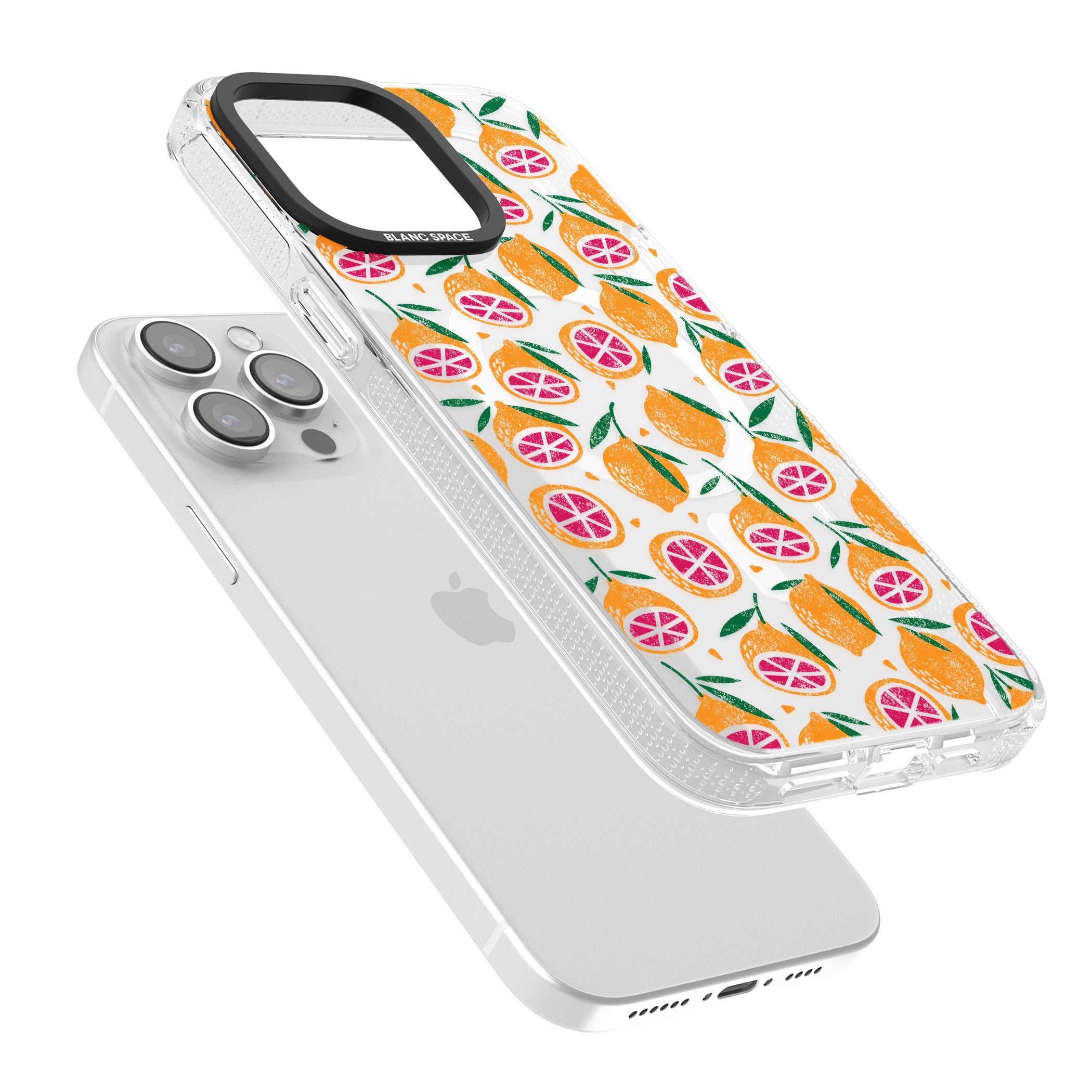 Blood Orange Fruit Pattern Transparent iPhone 15 Pro Max / 15 Pro / 14 Pro Max / 14 Pro / 13 Pro Clear Case Impact Air - Blanc Space