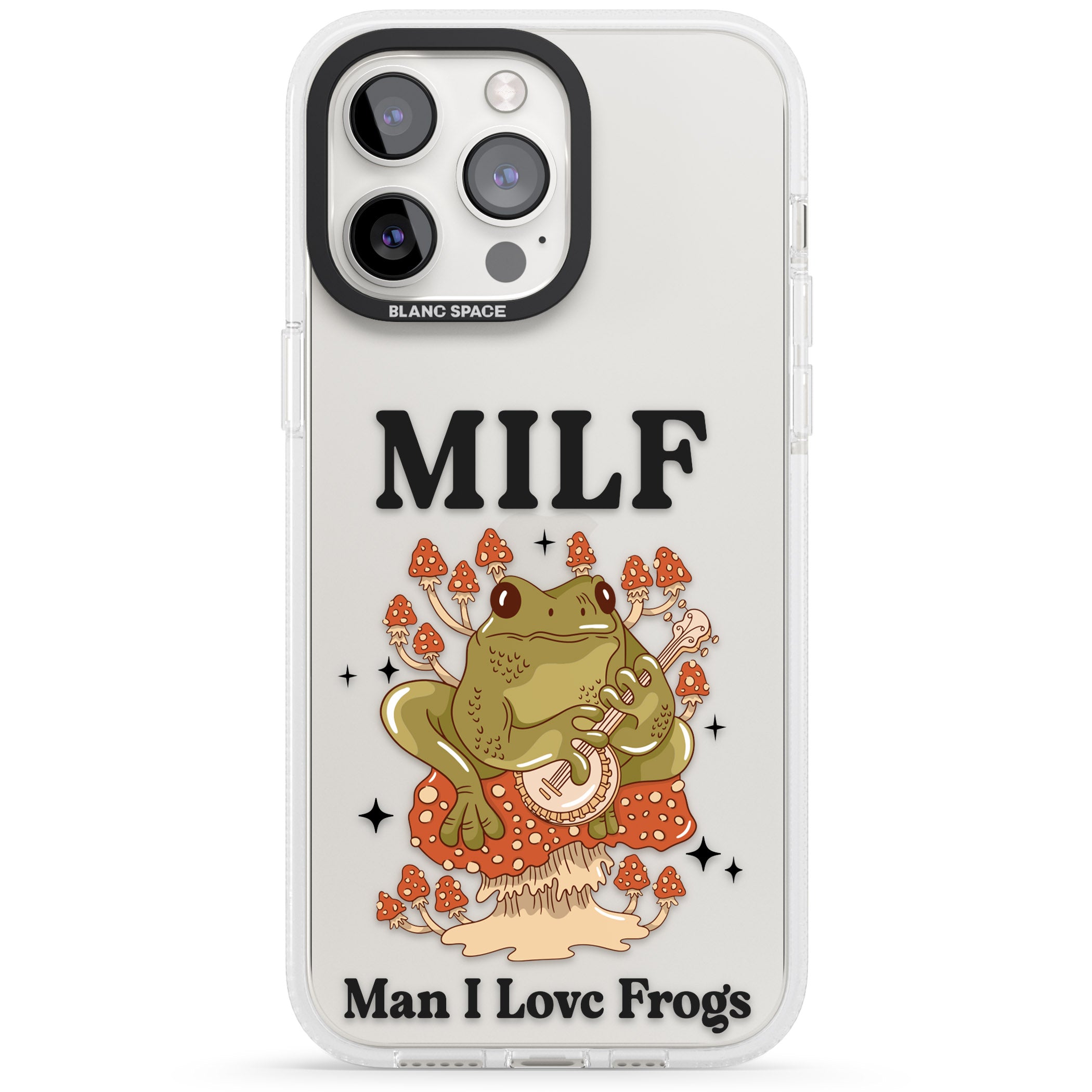 Man I Love Frogs iPhone 15 Pro Max / 15 Pro / 14 Pro Max / 14 Pro / 13 Pro Clear Case Impact Air - Blanc Space