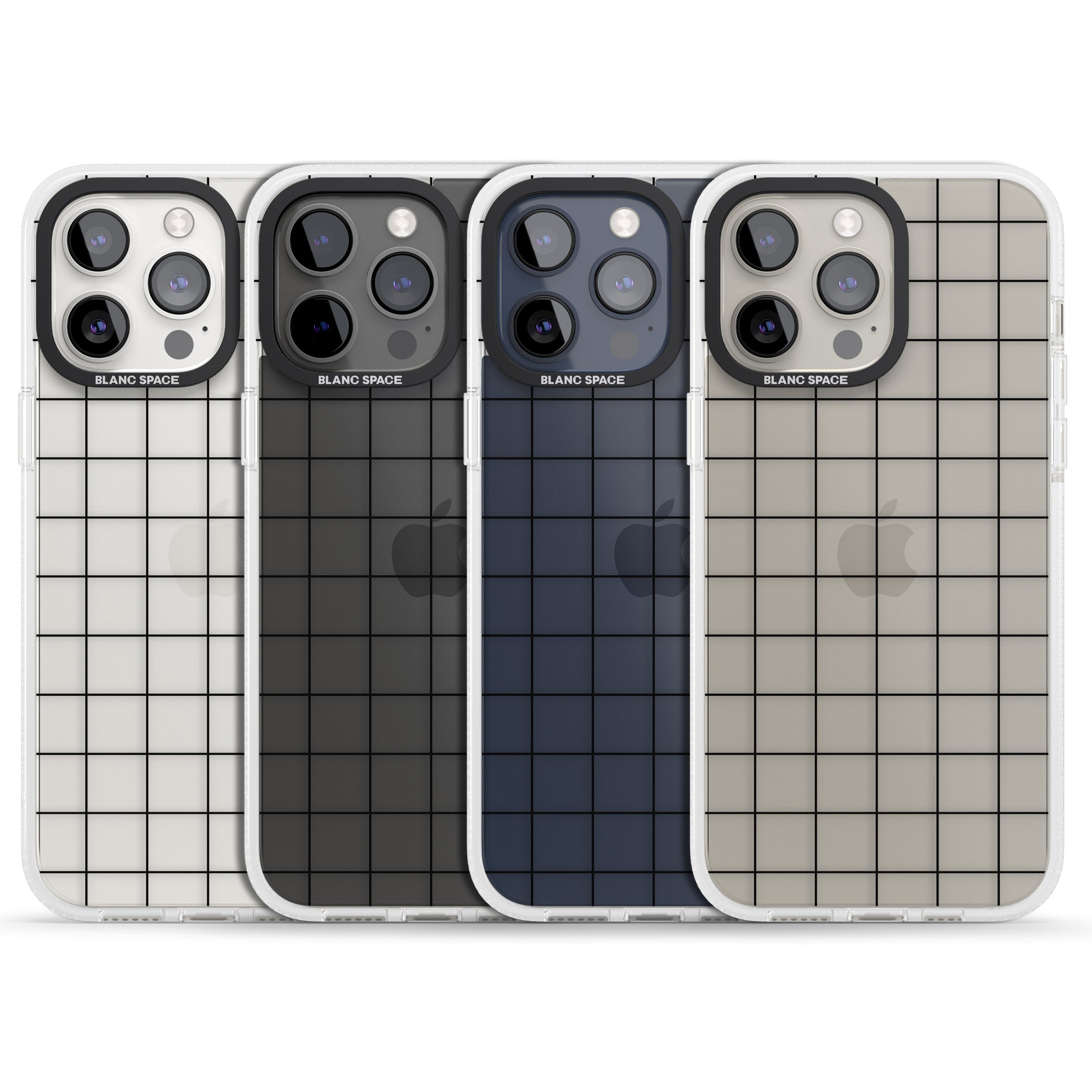 Simplistic Large Grid Pattern Black (Transparent) iPhone 15 Pro Max / 15 Pro / 14 Pro Max / 14 Pro / 13 Pro Clear Case Impact Air - Blanc Space