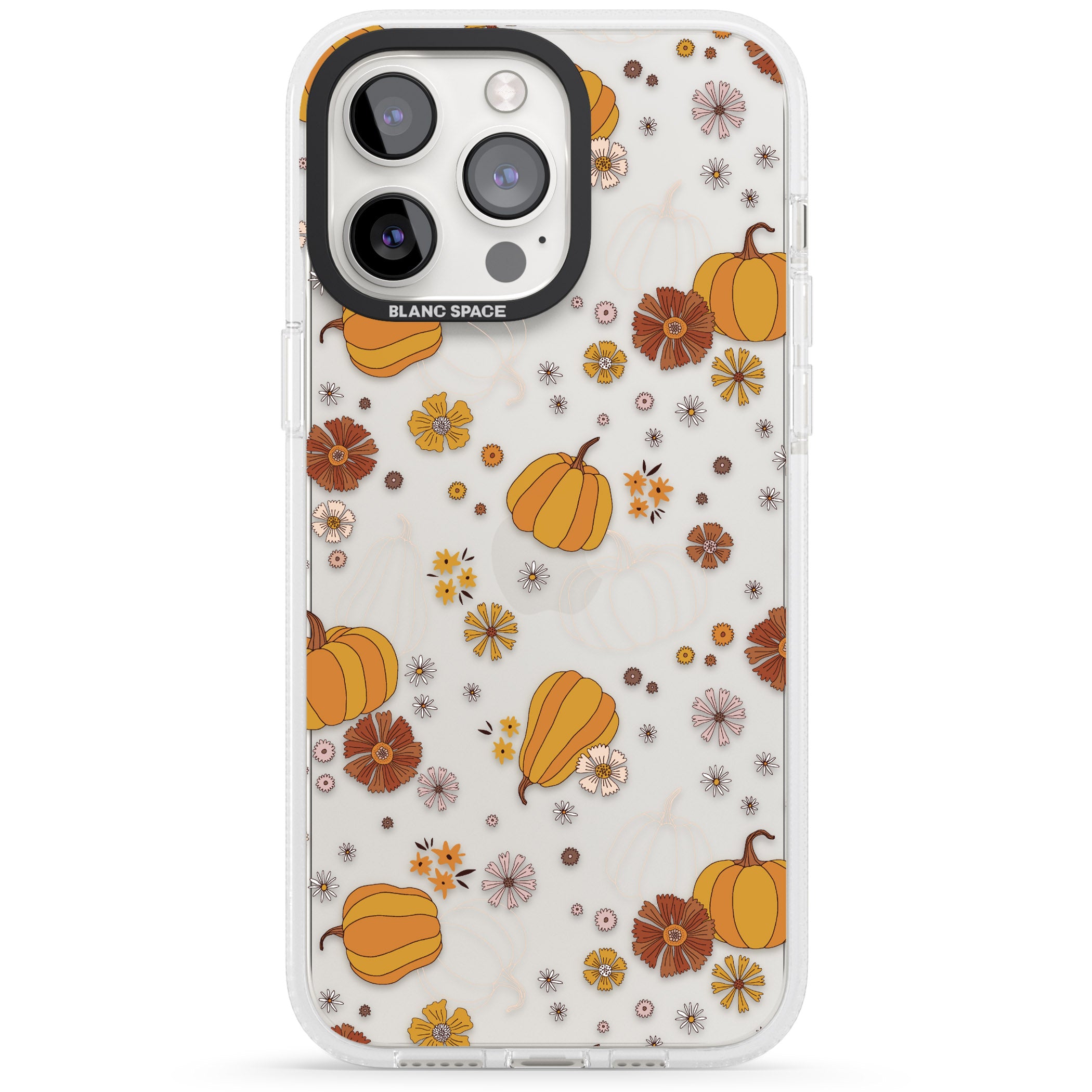Halloween Pumpkins and Flowers iPhone 15 Pro Max / 15 Pro / 14 Pro Max / 14 Pro / 13 Pro Clear Case Impact Air - Blanc Space
