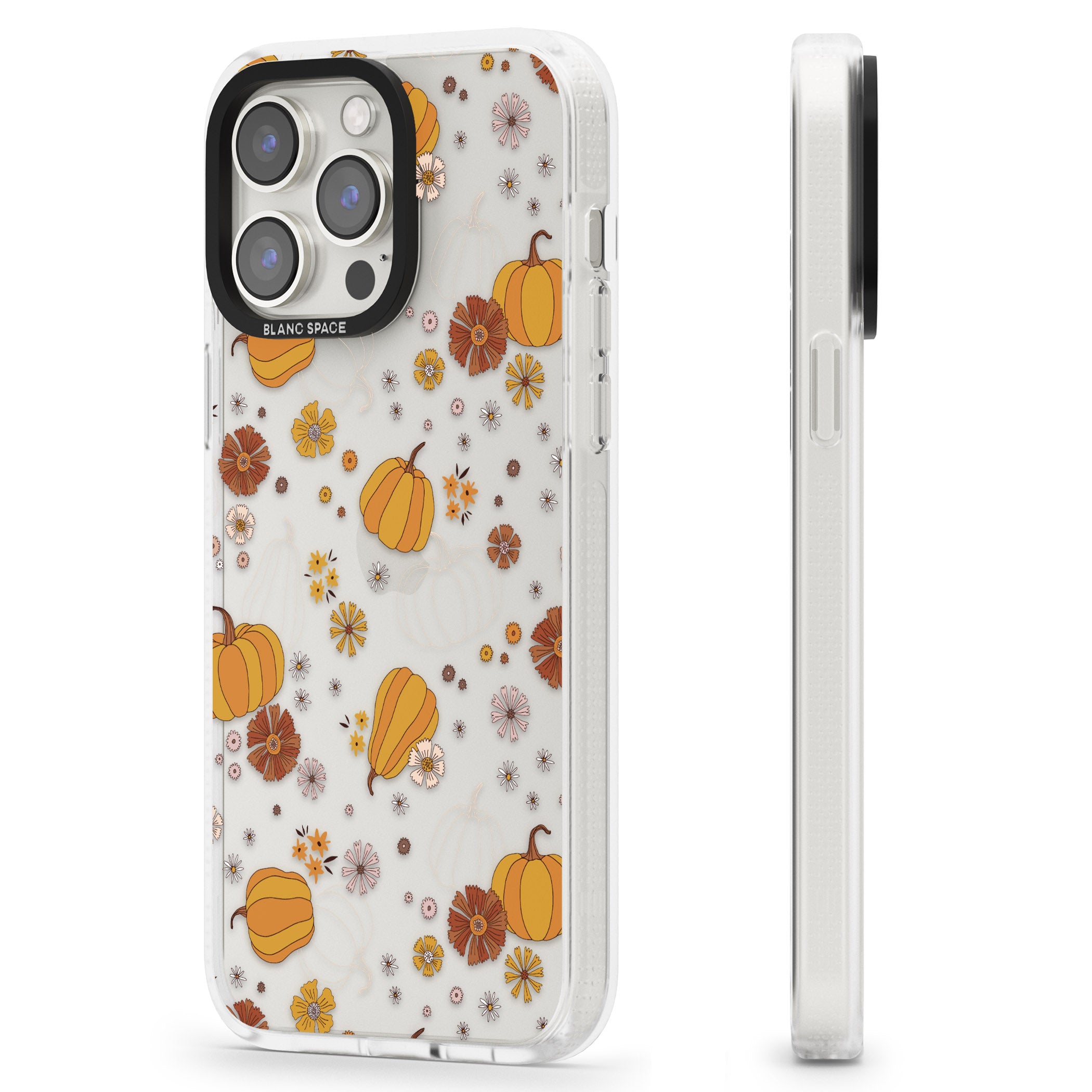 Halloween Pumpkins and Flowers iPhone 15 Pro Max / 15 Pro / 14 Pro Max / 14 Pro / 13 Pro Clear Case Impact Air - Blanc Space