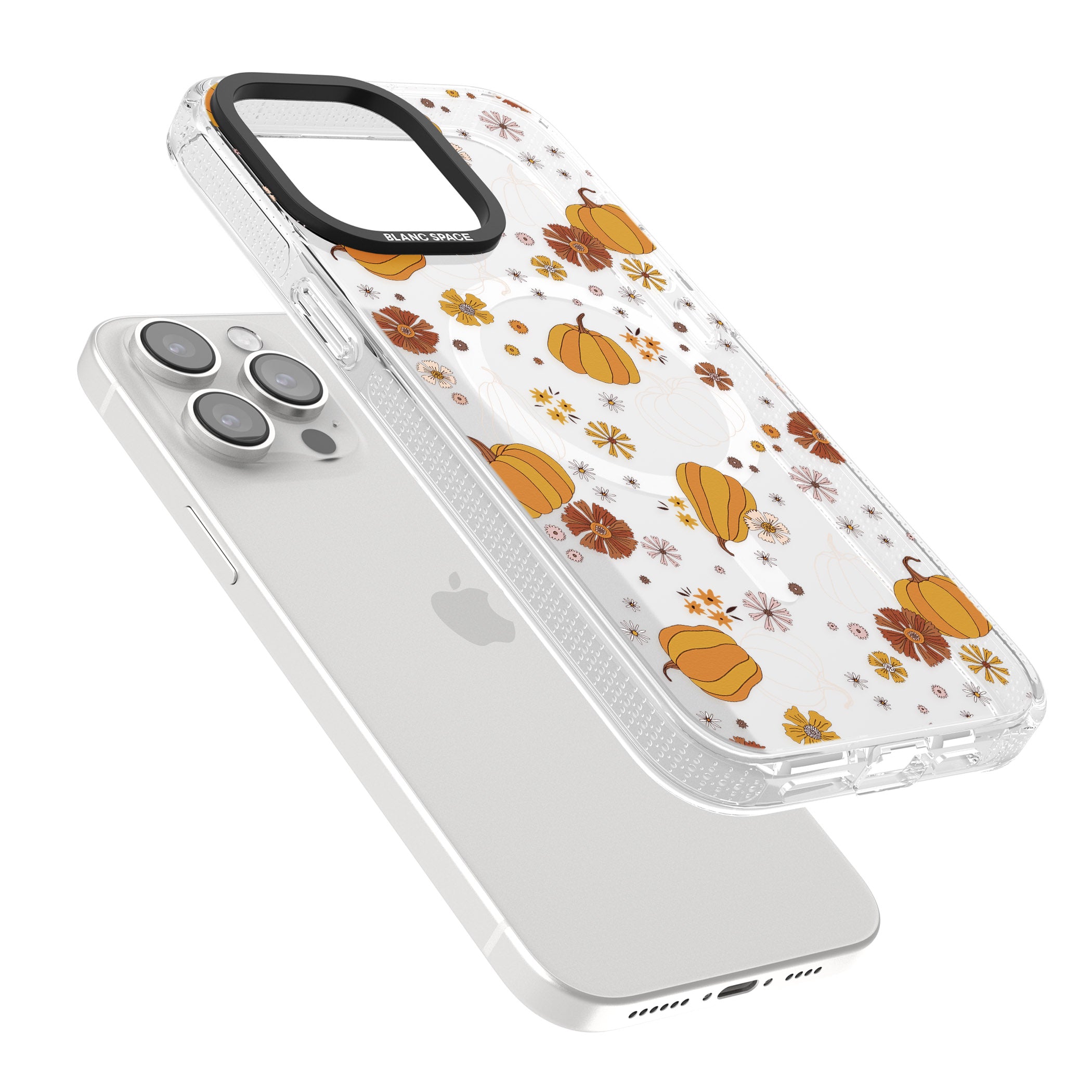 Halloween Pumpkins and Flowers iPhone 15 Pro Max / 15 Pro / 14 Pro Max / 14 Pro / 13 Pro Clear Case Impact Air - Blanc Space