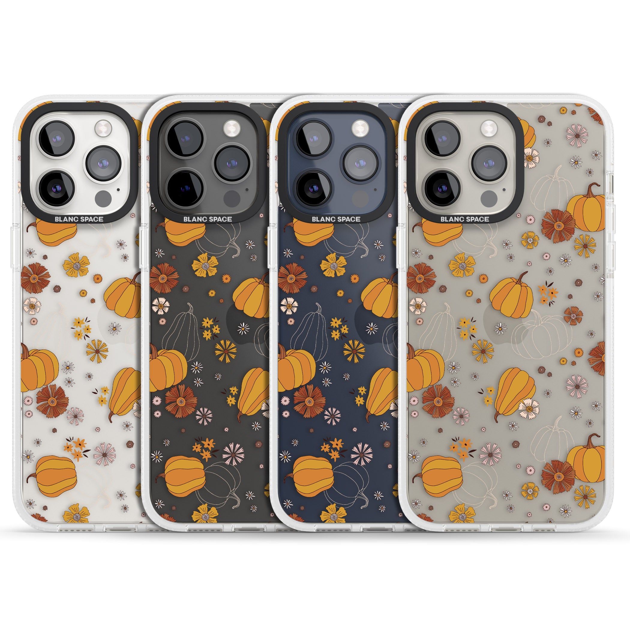 Halloween Pumpkins and Flowers iPhone 15 Pro Max / 15 Pro / 14 Pro Max / 14 Pro / 13 Pro Clear Case Impact Air - Blanc Space