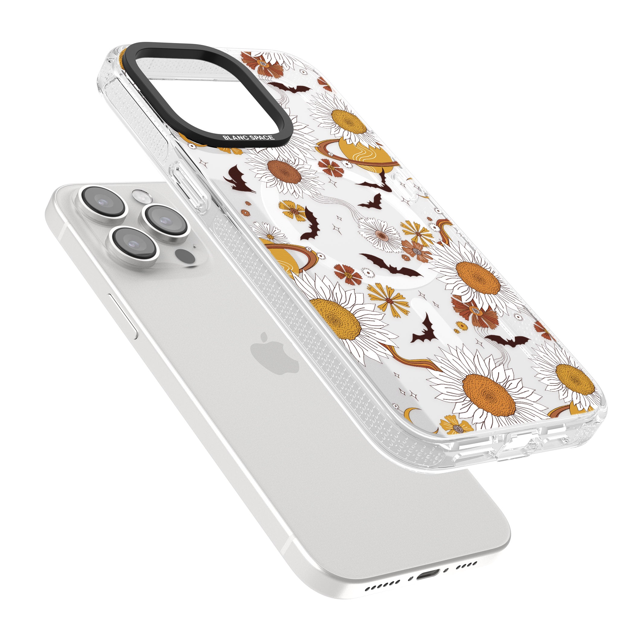 Halloween Bats and Planets iPhone 15 Pro Max / 15 Pro / 14 Pro Max / 14 Pro / 13 Pro Clear Case Impact Air - Blanc Space
