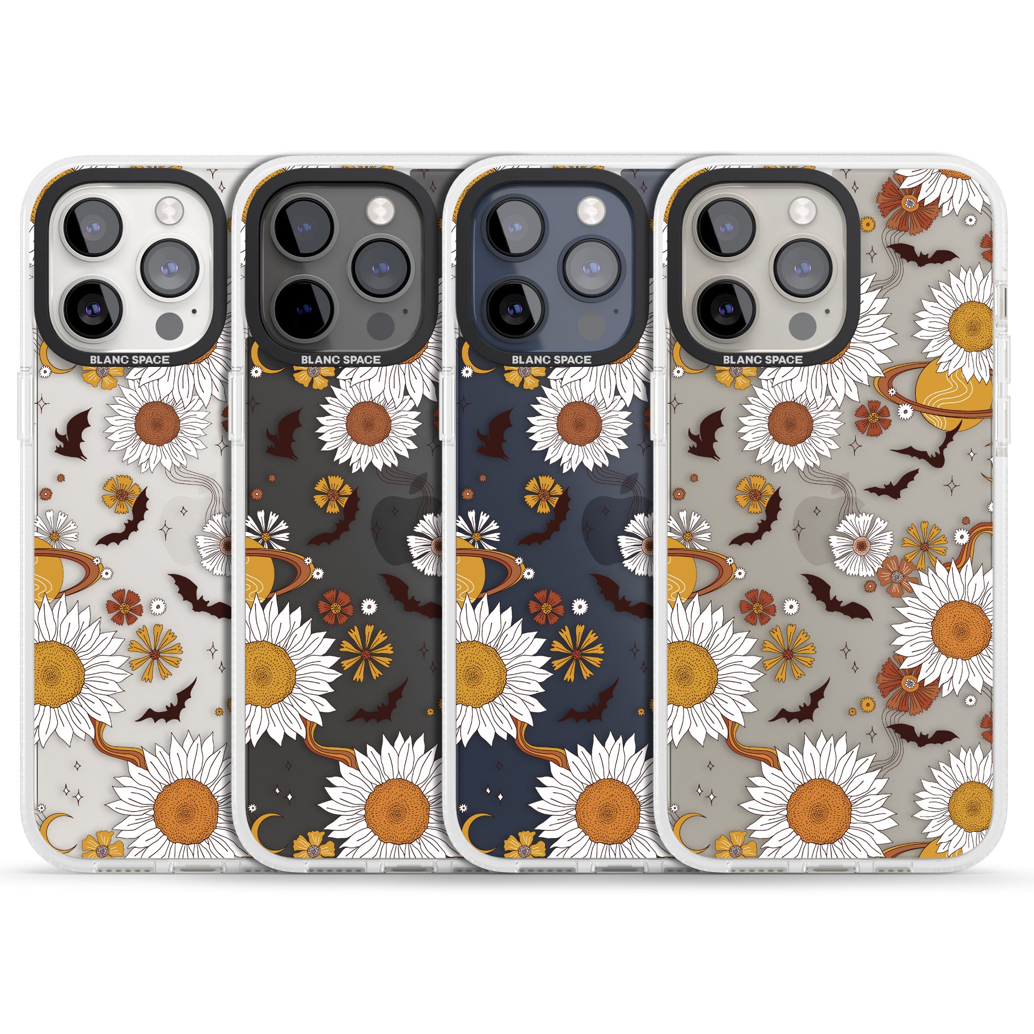 Halloween Bats and Planets iPhone 15 Pro Max / 15 Pro / 14 Pro Max / 14 Pro / 13 Pro Clear Case Impact Air - Blanc Space