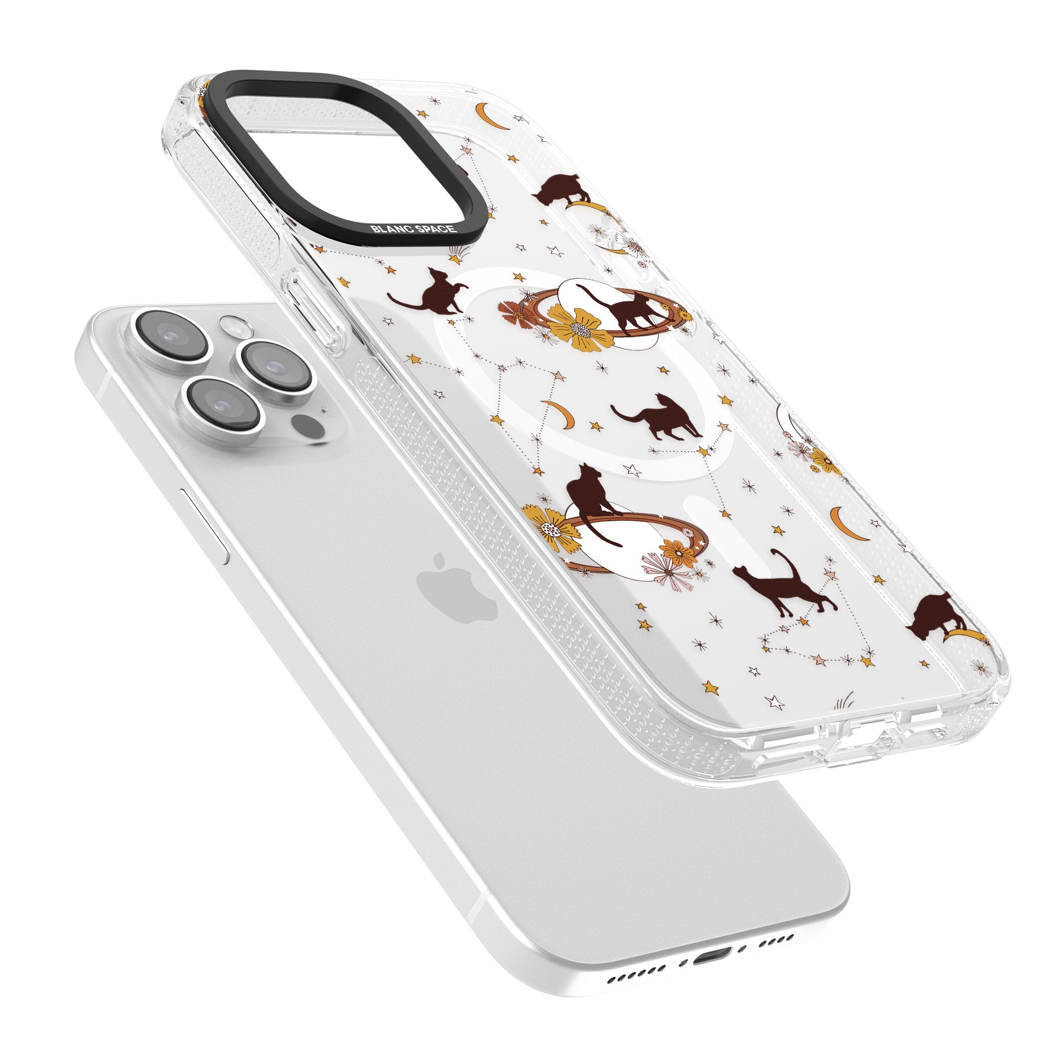 Halloween Cats and Astrology iPhone 15 Pro Max / 15 Pro / 14 Pro Max / 14 Pro / 13 Pro Clear Case Impact Air - Blanc Space