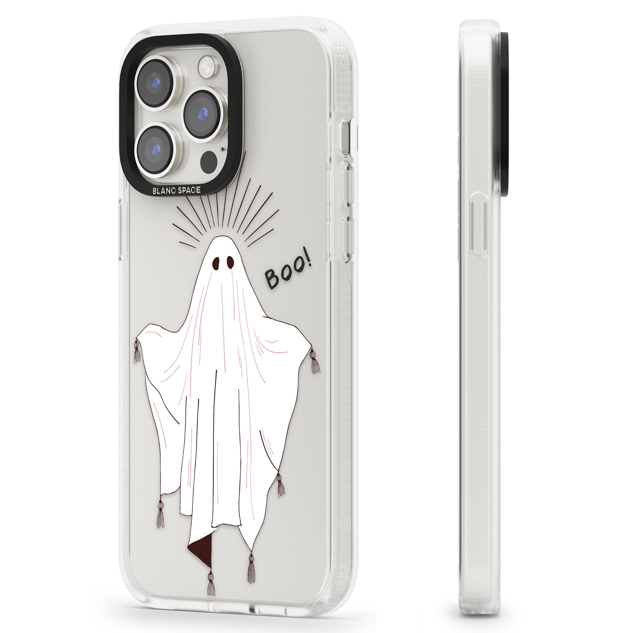BOO! iPhone 15 Pro Max / 15 Pro / 14 Pro Max / 14 Pro / 13 Pro Clear Case Impact Air - Blanc Space