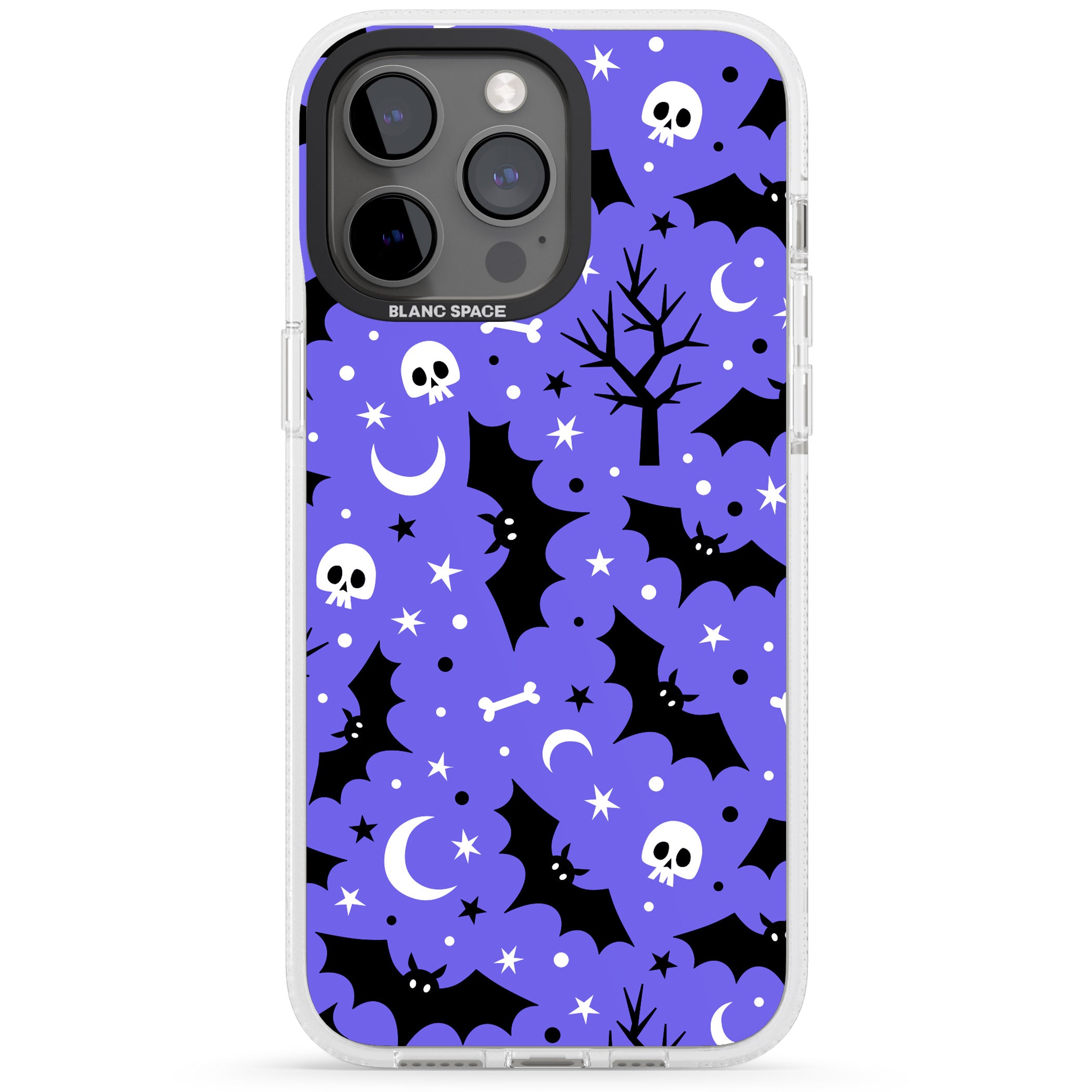 Bats n' Bones Pattern iPhone 15 Pro Max / 15 Pro / 14 Pro Max / 14 Pro / 13 Pro Clear Case Impact Air - Blanc Space