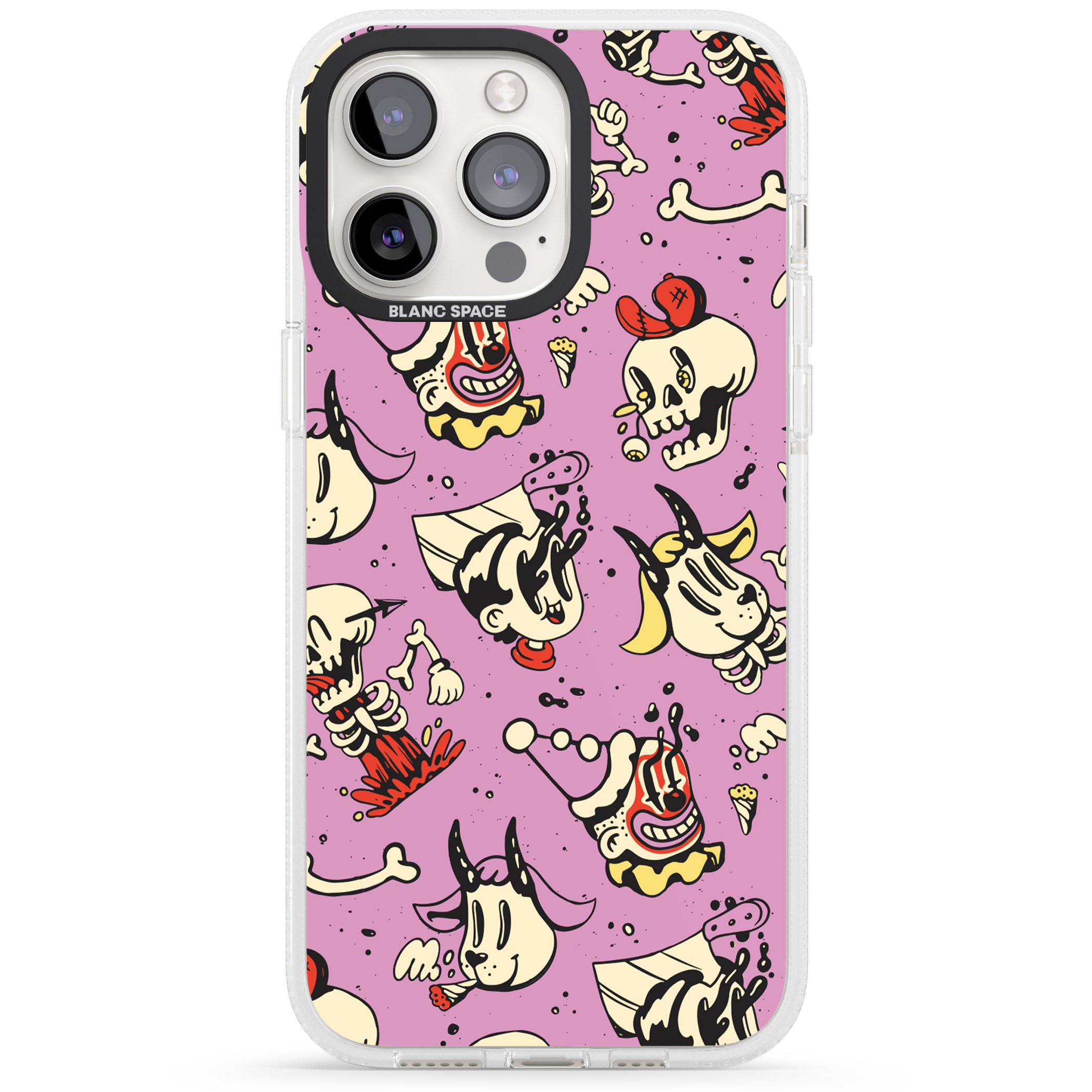 Purple Retro Halloween Pattern iPhone 15 Pro Max / 15 Pro / 14 Pro Max / 14 Pro / 13 Pro Clear Case Impact Air - Blanc Space