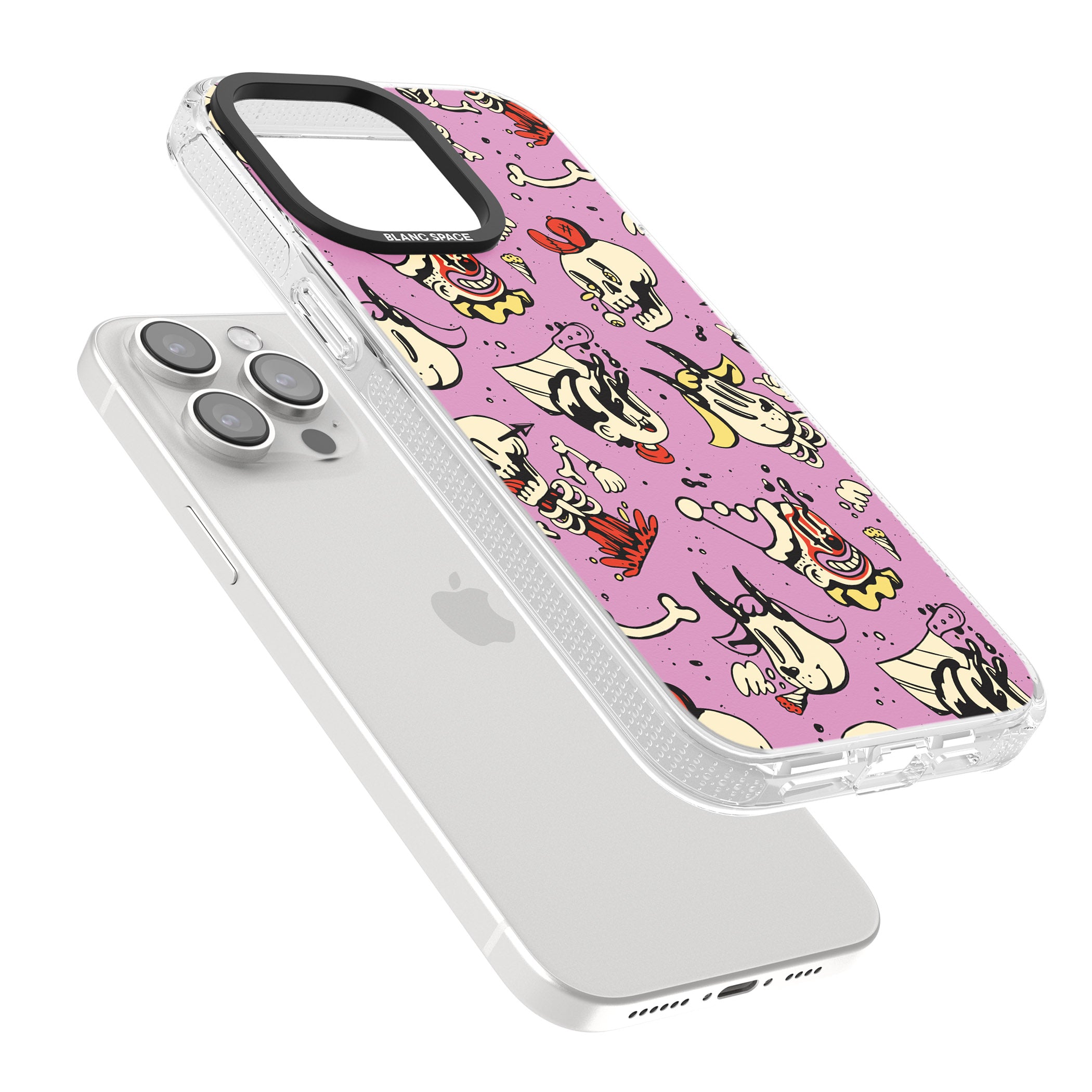 Purple Retro Halloween Pattern iPhone 15 Pro Max / 15 Pro / 14 Pro Max / 14 Pro / 13 Pro Clear Case Impact Air - Blanc Space