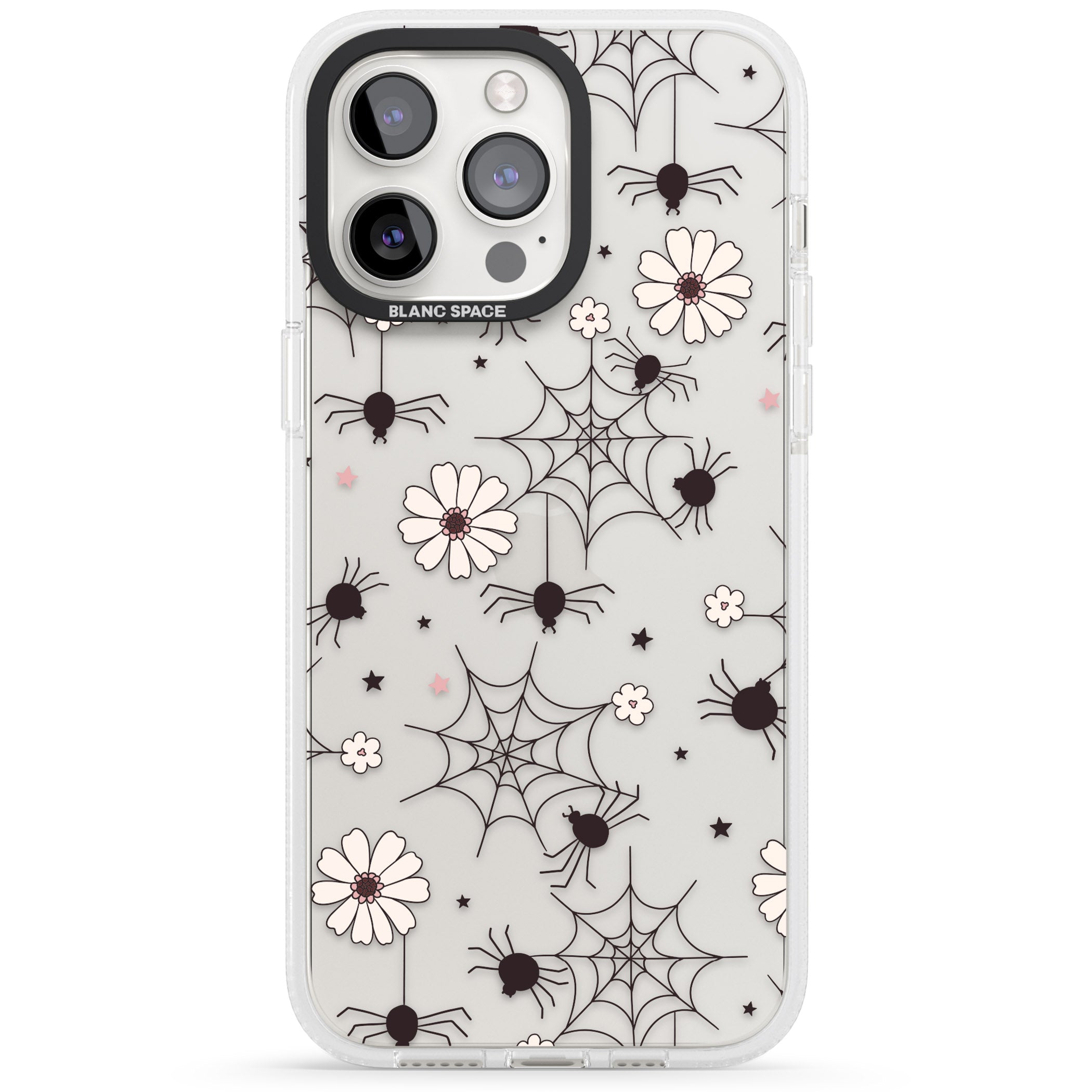 Spiders and Flowers Pattern iPhone 15 Pro Max / 15 Pro / 14 Pro Max / 14 Pro / 13 Pro Clear Case Impact Air - Blanc Space