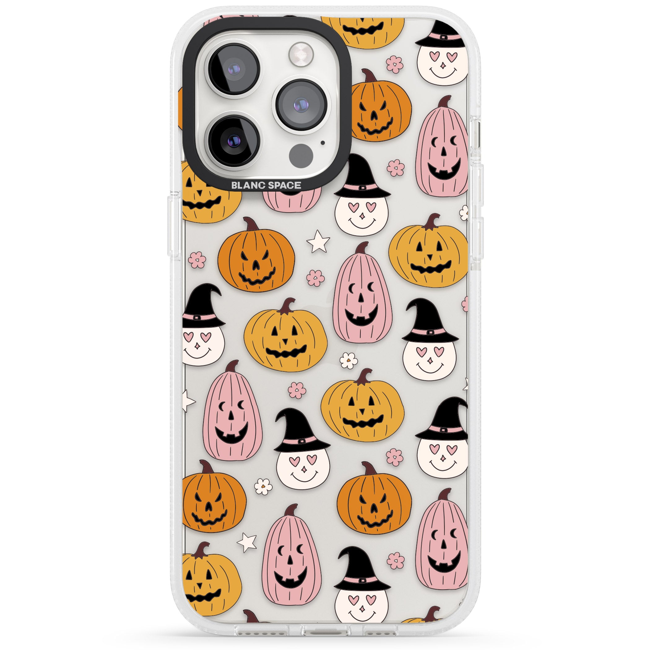 Witches and Pumpkins Pattern iPhone 15 Pro Max / 15 Pro / 14 Pro Max / 14 Pro / 13 Pro Clear Case Impact Air - Blanc Space