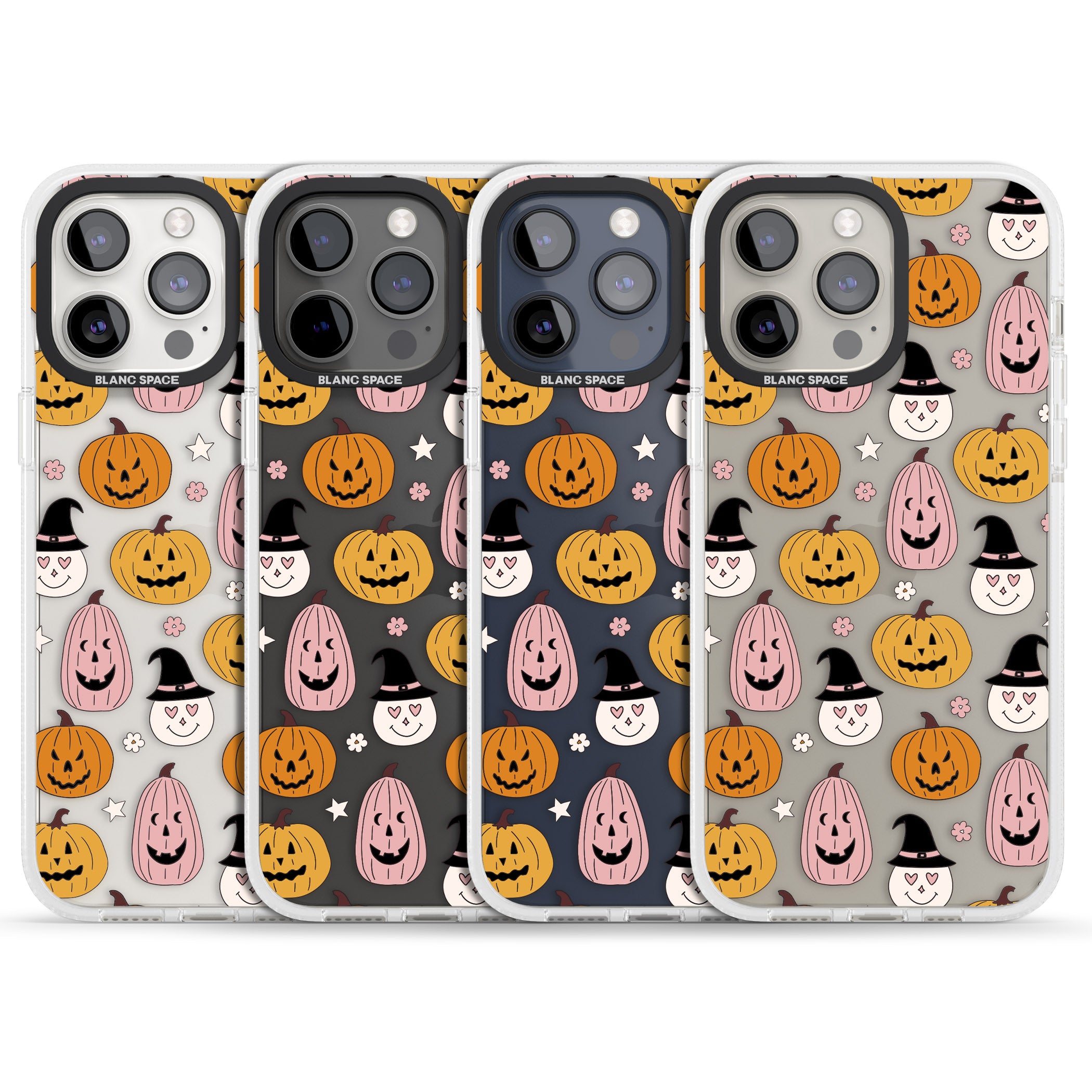 Witches and Pumpkins Pattern iPhone 15 Pro Max / 15 Pro / 14 Pro Max / 14 Pro / 13 Pro Clear Case Impact Air - Blanc Space