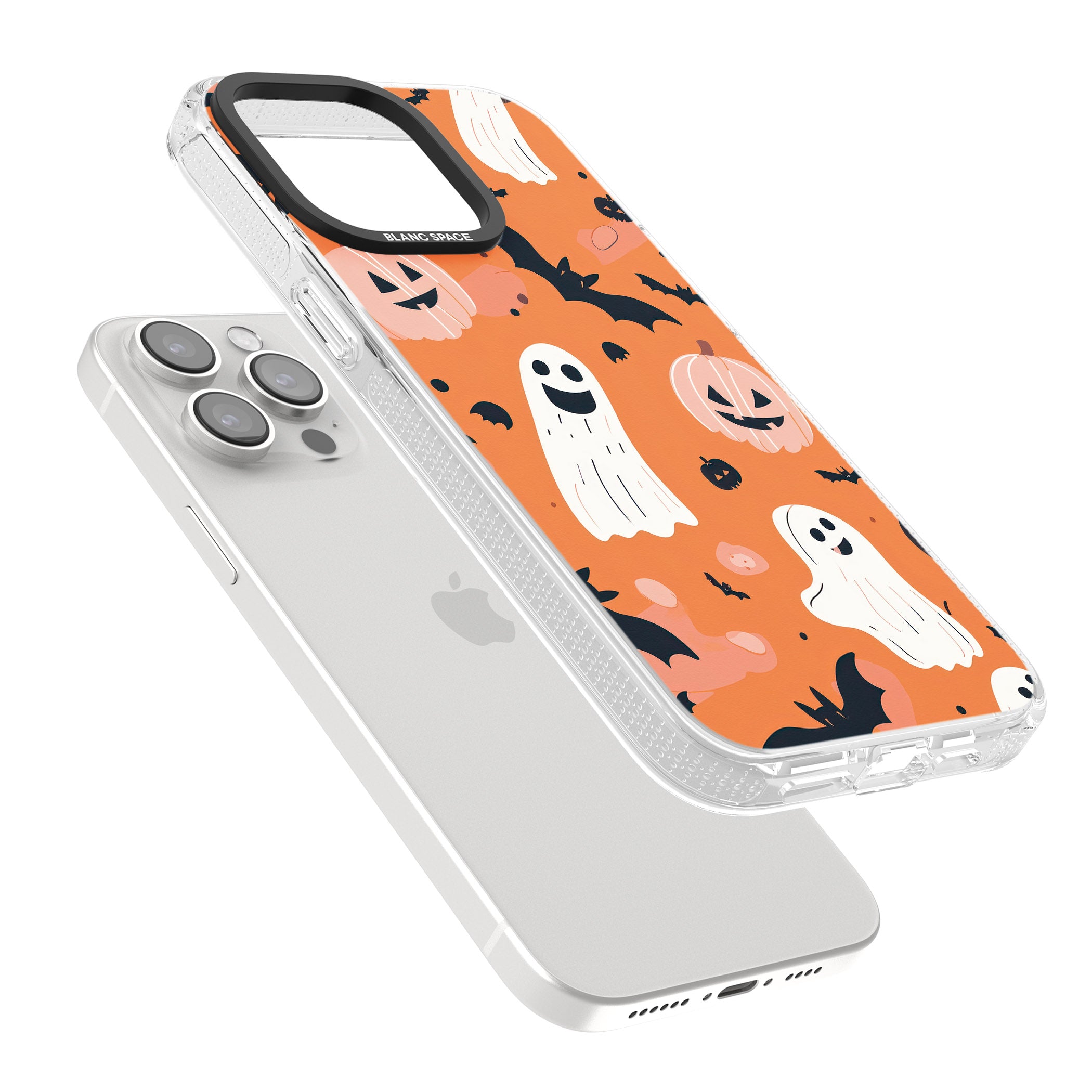 Orange Halloween Pattern iPhone 15 Pro Max / 15 Pro / 14 Pro Max / 14 Pro / 13 Pro Clear Case Impact Air - Blanc Space