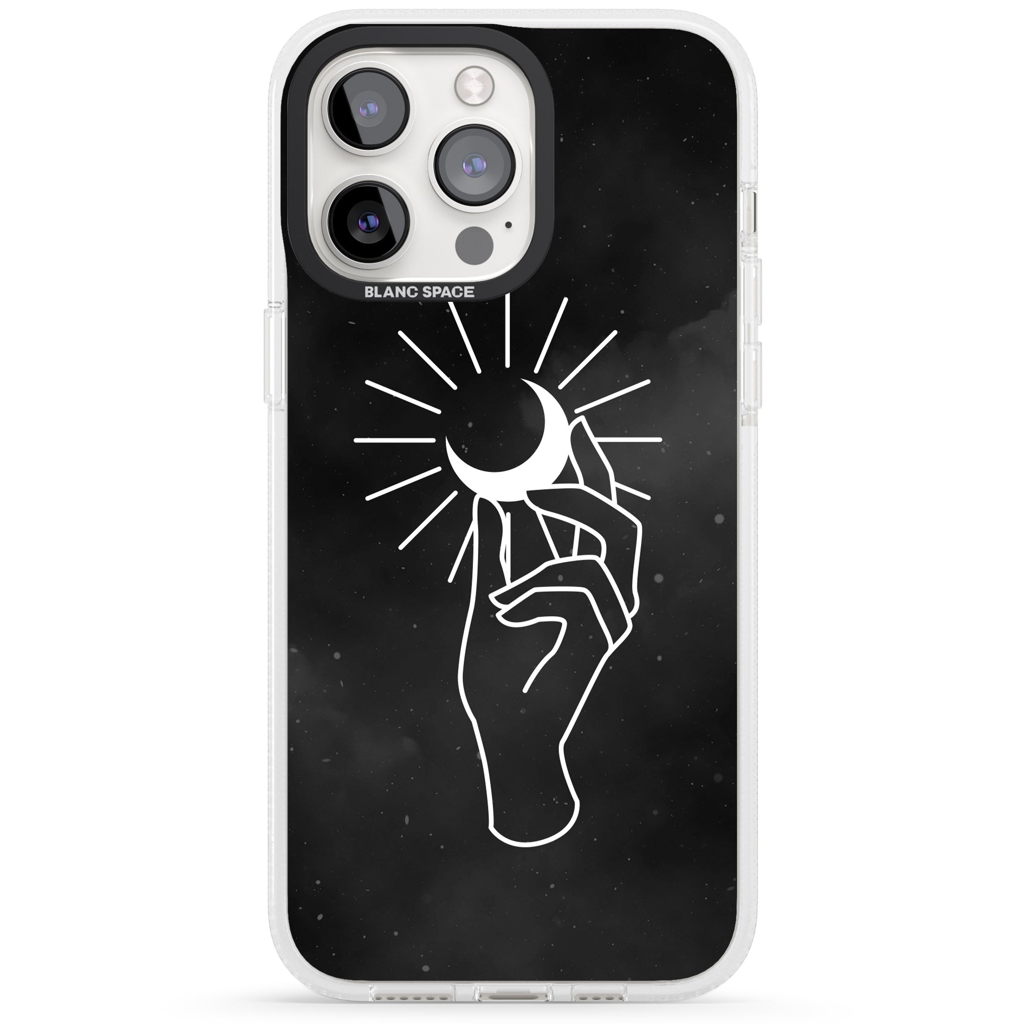 Hand Holding Moon iPhone 15 Pro Max / 15 Pro / 14 Pro Max / 14 Pro / 13 Pro Clear Case Impact Air - Blanc Space