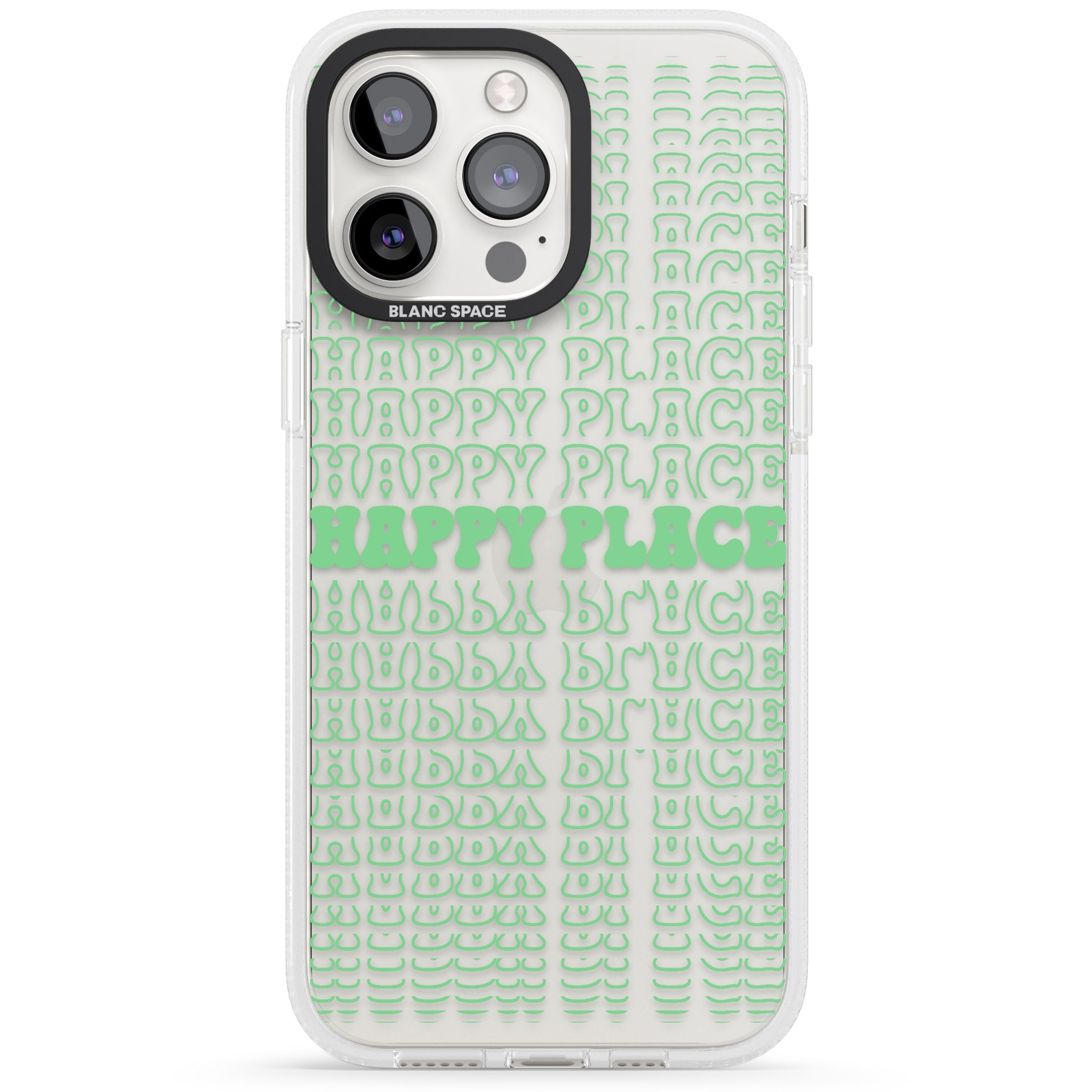 Happy Place (Green) iPhone 15 Pro Max / 15 Pro / 14 Pro Max / 14 Pro / 13 Pro Clear Case Impact Air - Blanc Space
